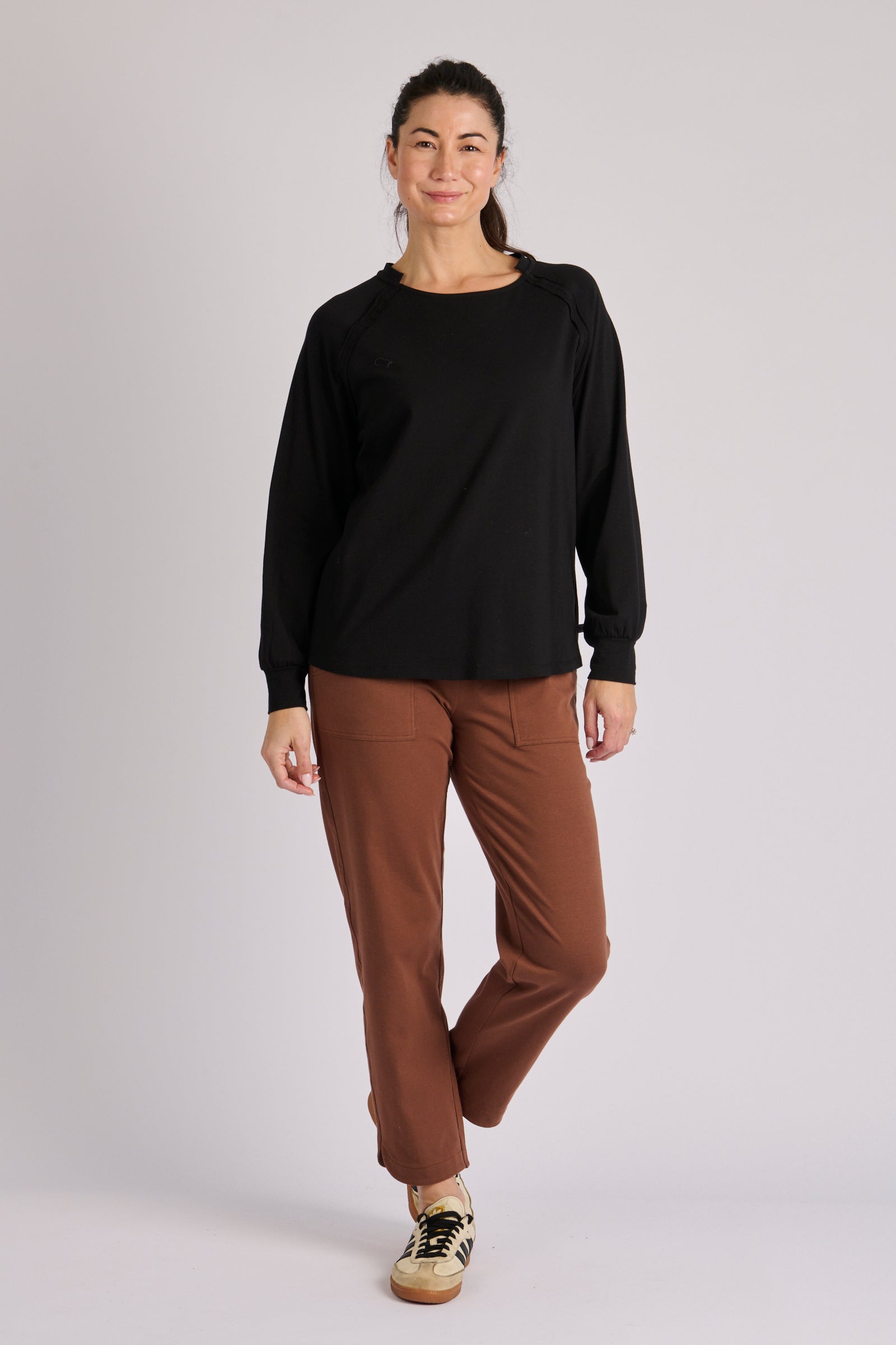 One Ten Willow Collar Detail Long Sleeve Tee - Black (view 2)