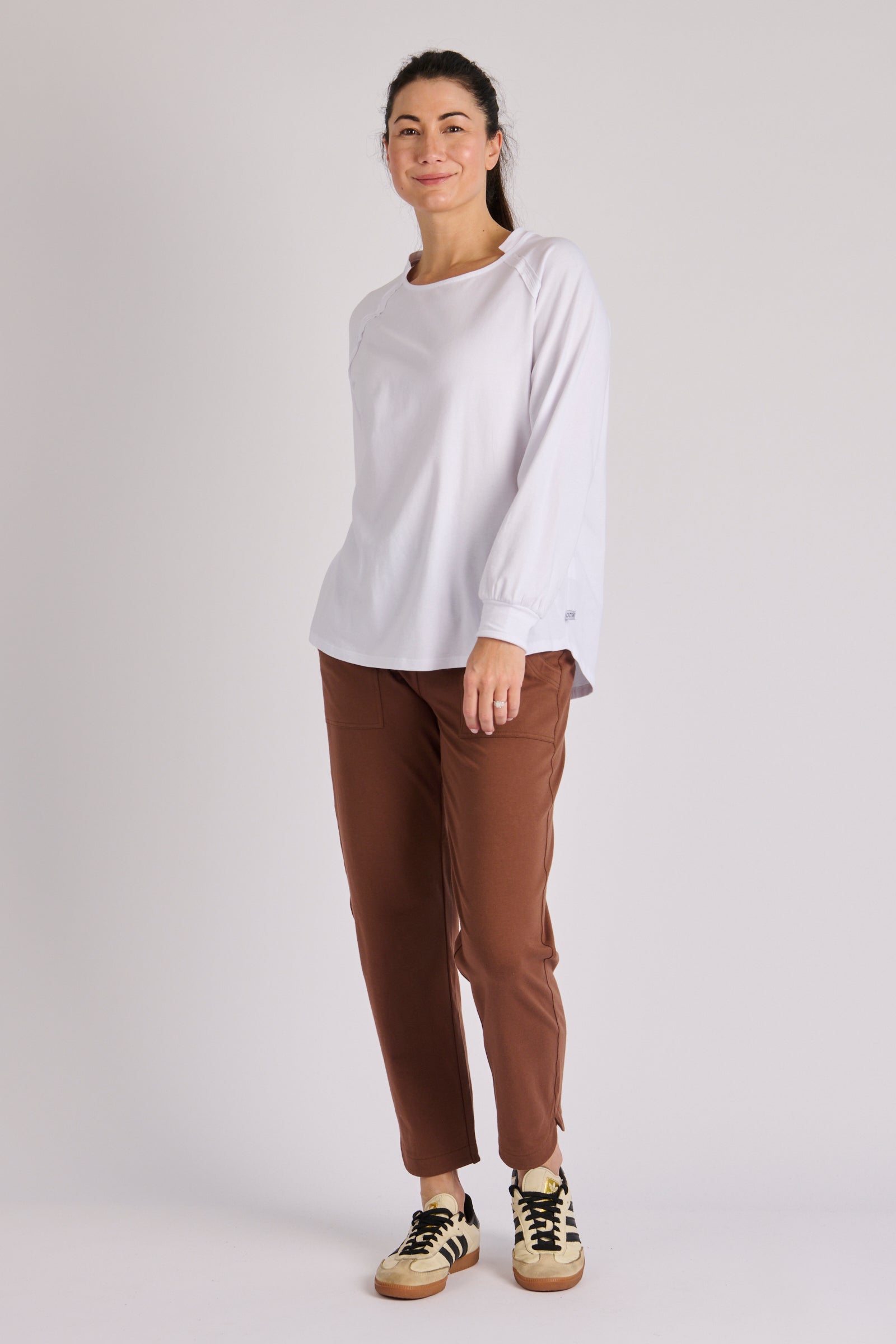 One Ten Willow Collar Detail Long Sleeve Tee - White (view 2)