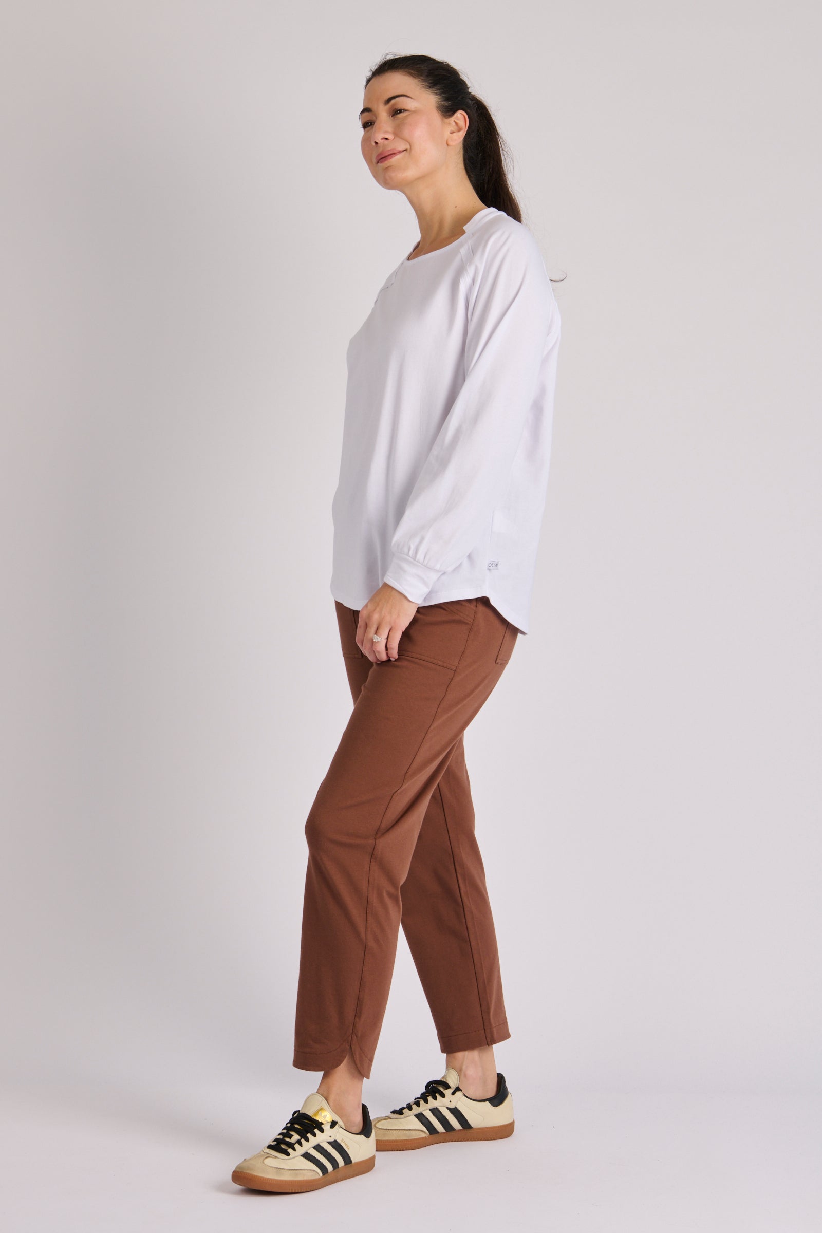 One Ten Willow Collar Detail Long Sleeve Tee - White (view 4)