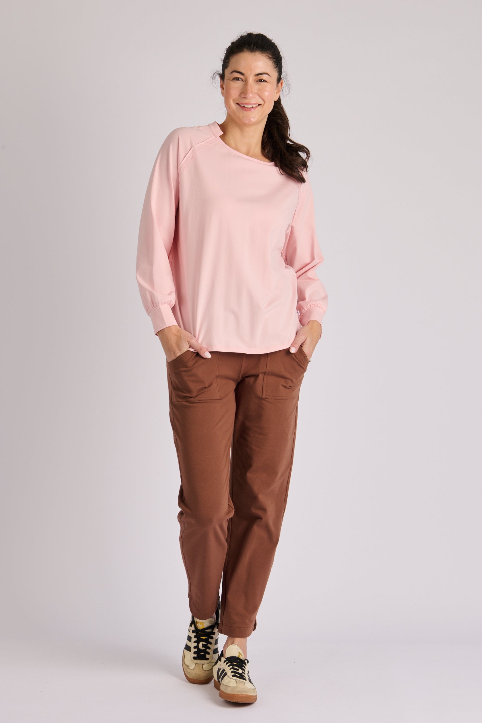 One Ten Willow Collar Detail Long Sleeve Tee - Blush Pink (view 2)