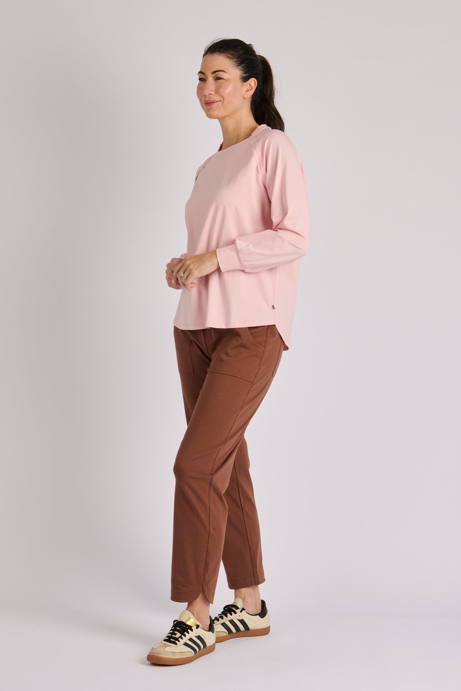 One Ten Willow Collar Detail Long Sleeve Tee - Blush Pink (view 4)