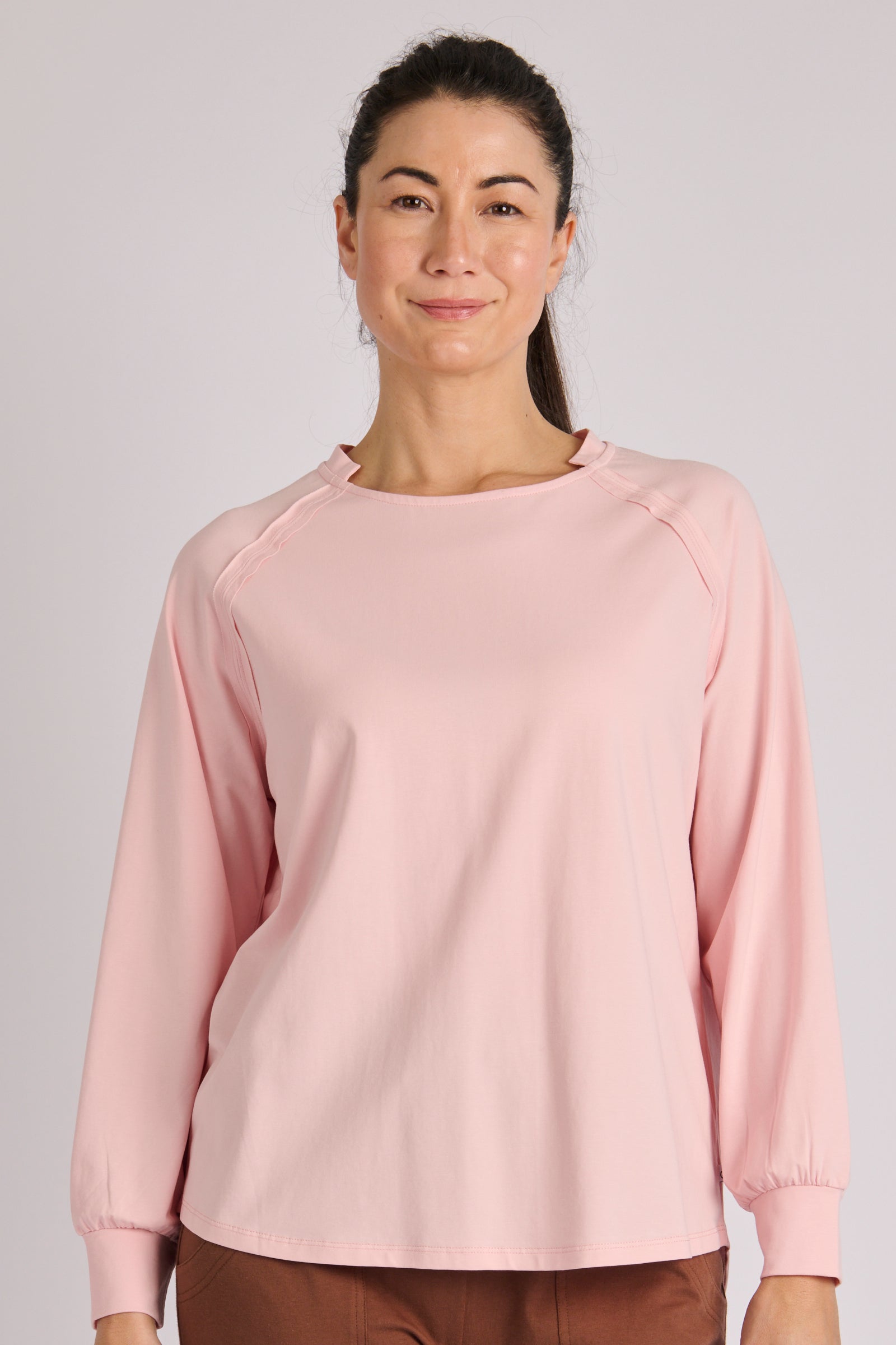 One Ten Willow Collar Detail Long Sleeve Tee - Blush Pink