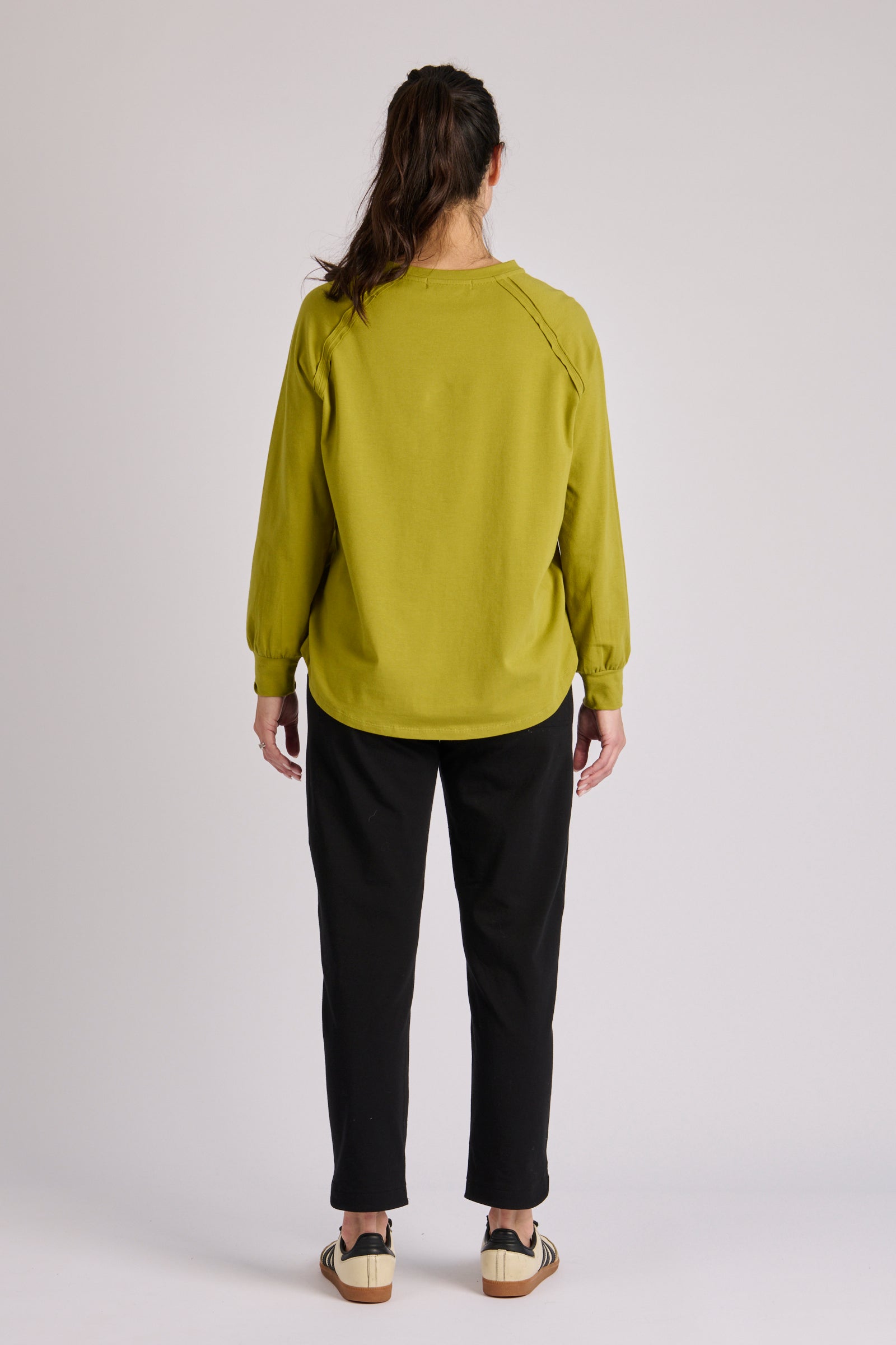 One Ten Willow Collar Detail Long Sleeve Tee - Moss Green (view 4)