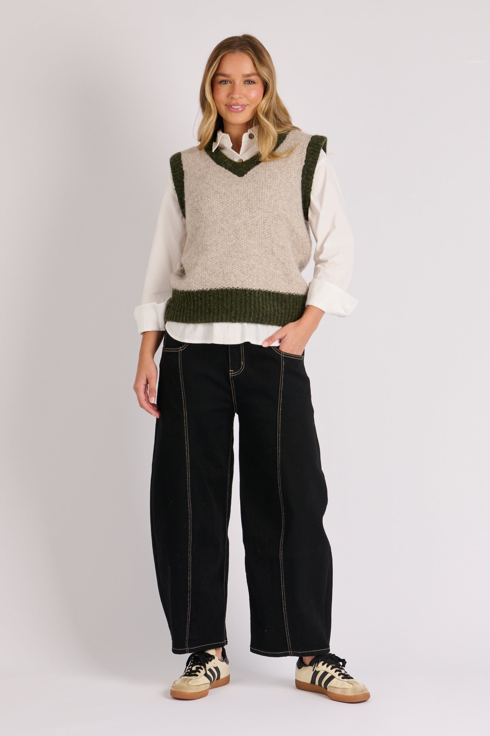 One Ten Willow V Neck Vest - Oatmeal (view 4)