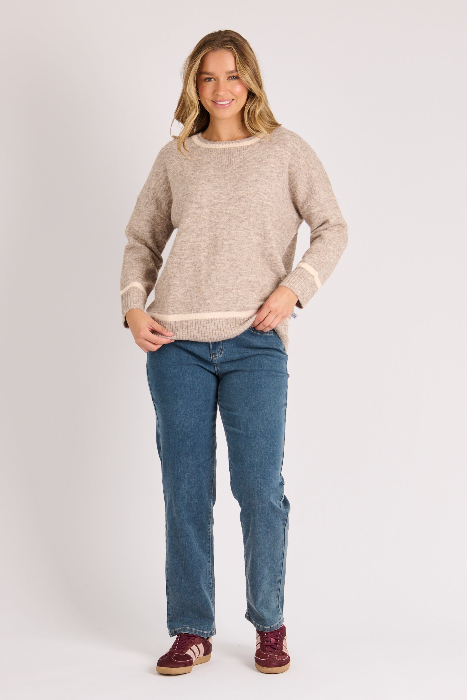 One Ten Willow Drop Shoulder Jumper Mocha - front