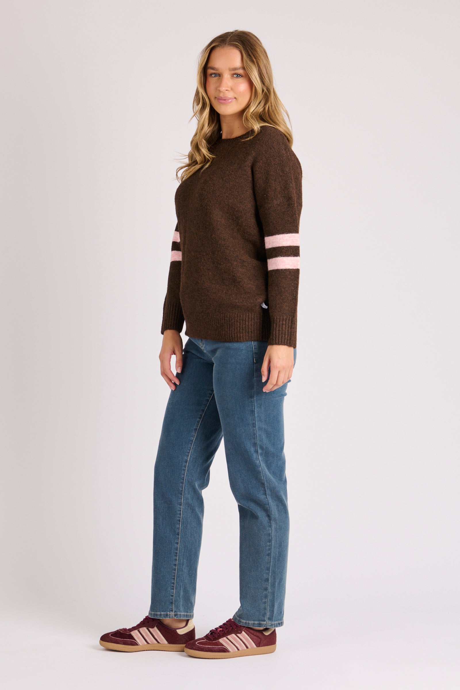 One Ten Willow Drop Shoulder Jumper Chocolate - detail