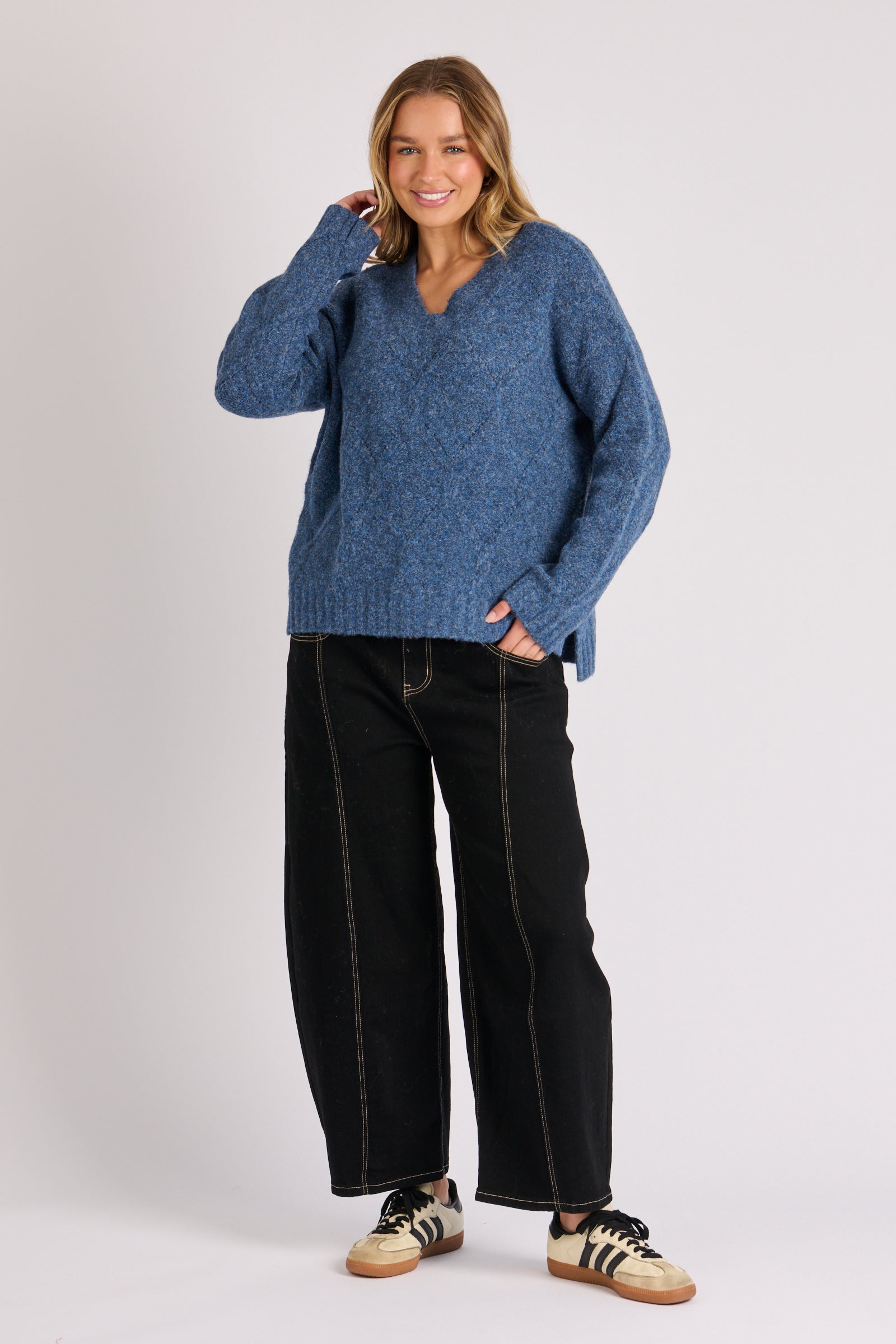 One Ten Willow Step Hem Jumper - Dark Blue (view 2)
