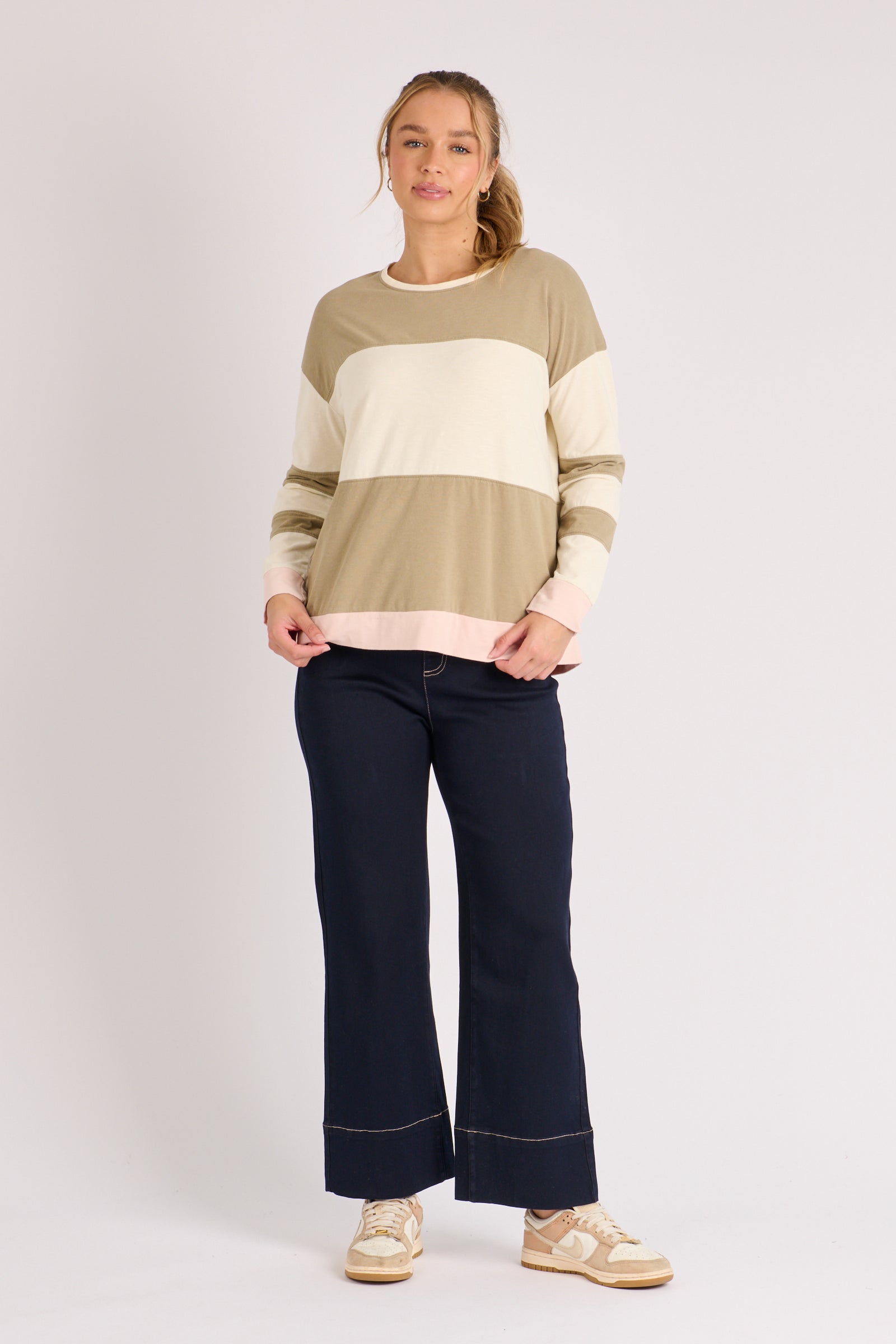 One Ten Willow Contrast Panel Top - Sage Stripe (view 2)