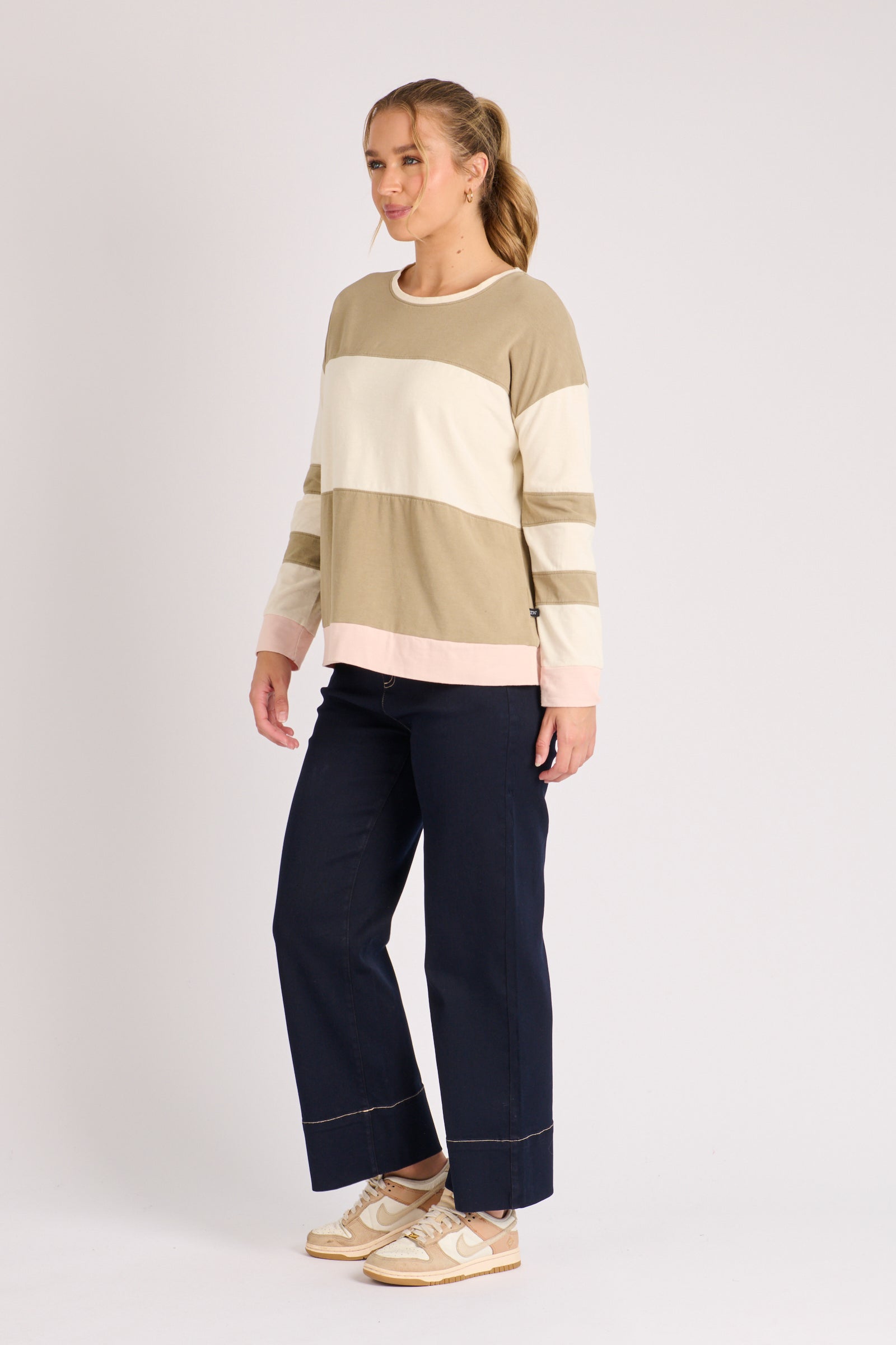 One Ten Willow Contrast Panel Top - Sage Stripe (view 3)