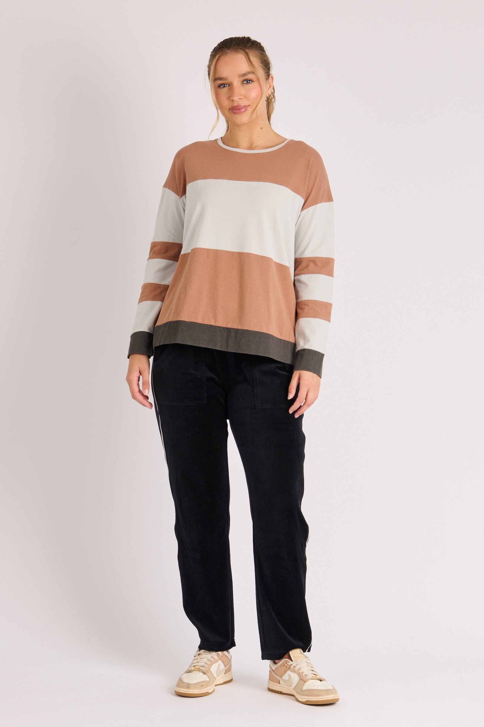 One Ten Willow Contrast Panel Top - Blue Tan Stripe (view 2)