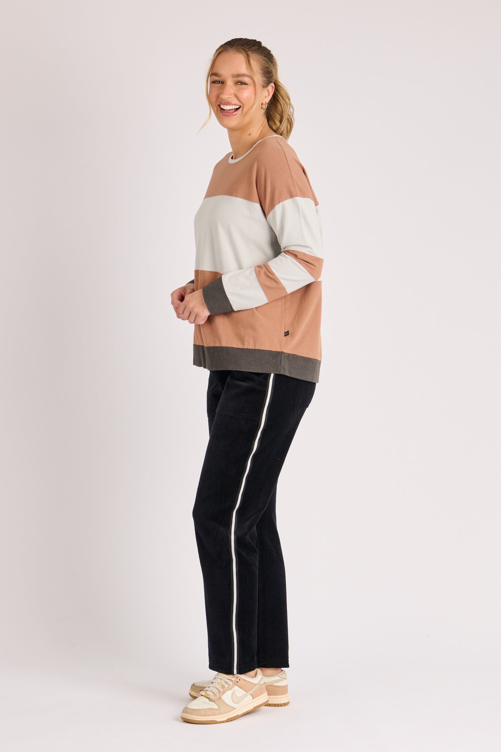 One Ten Willow Contrast Panel Top - Blue Tan Stripe (view 4)