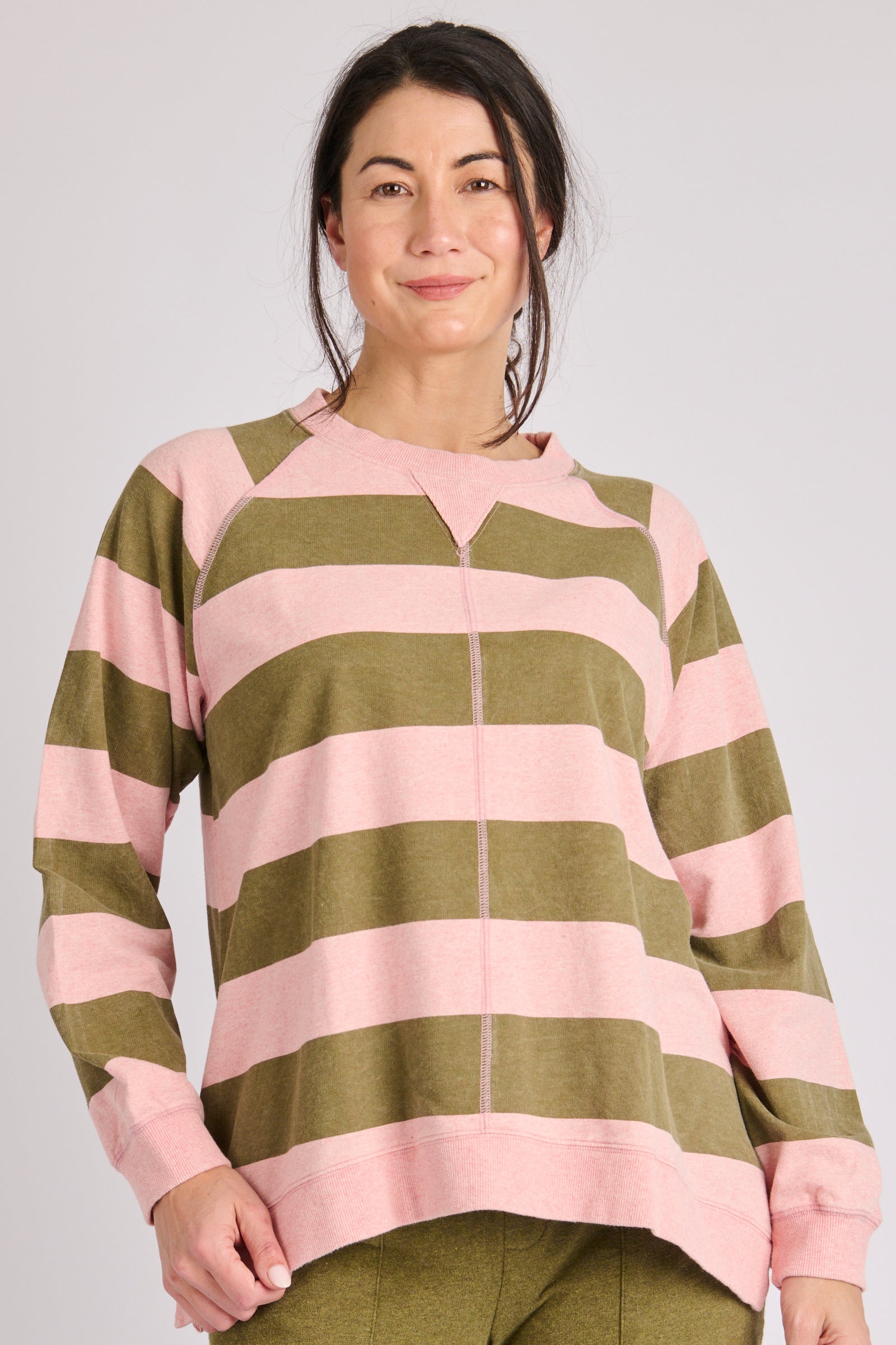 One Ten Willow Drop Side Top - Green Pink Stripe