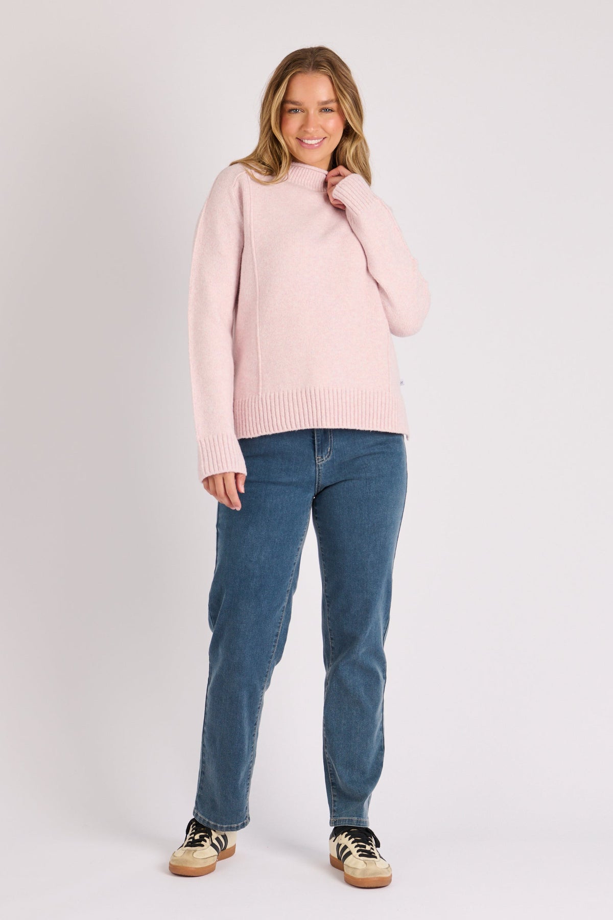 One Ten Willow Mock Neck Seam Detail Jumper - Pale Pink (view 2)