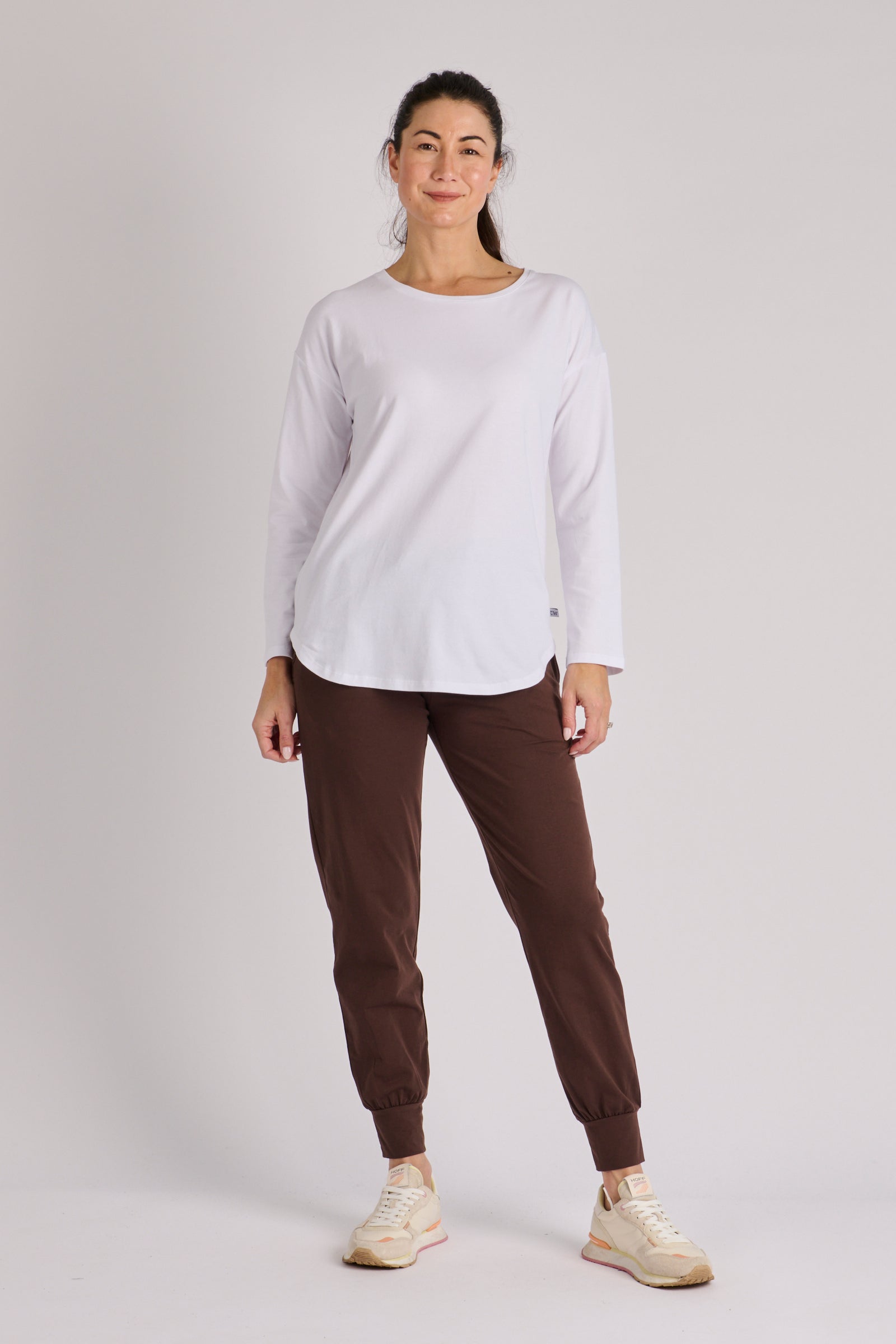 One Ten Willow Scoop Hem LS Tee White - front