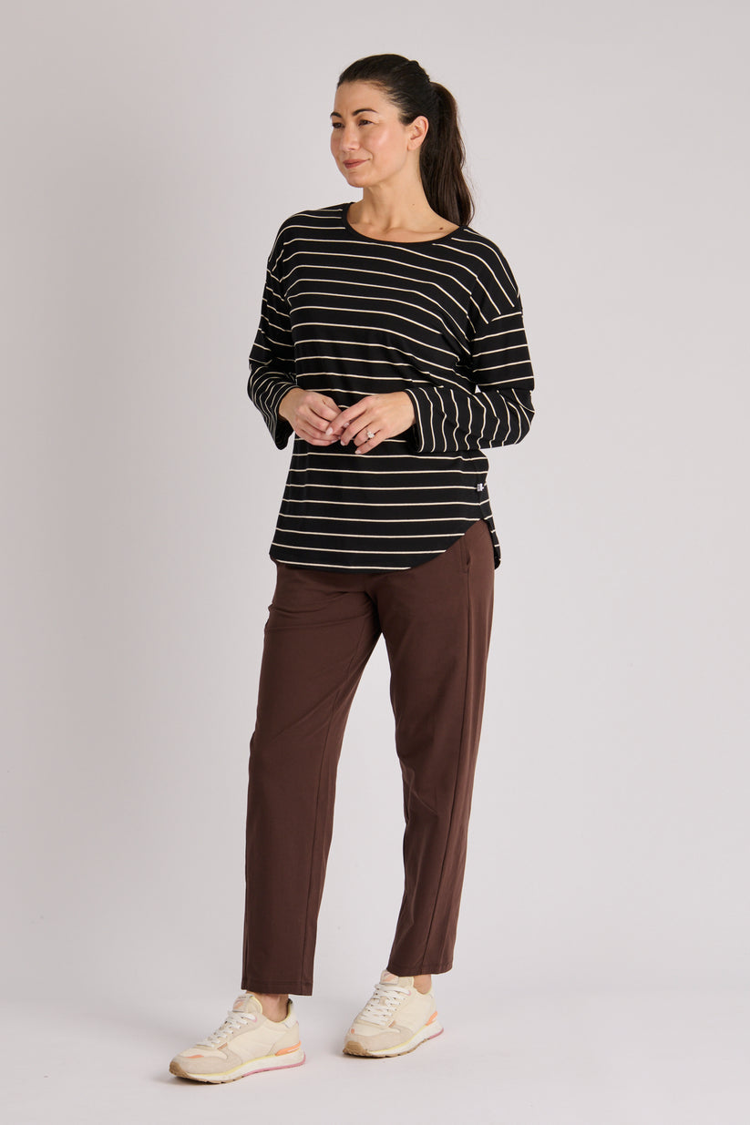 One Ten Willow Scoop Hem Long Sleeve Tee - Black Stripe (view 2)