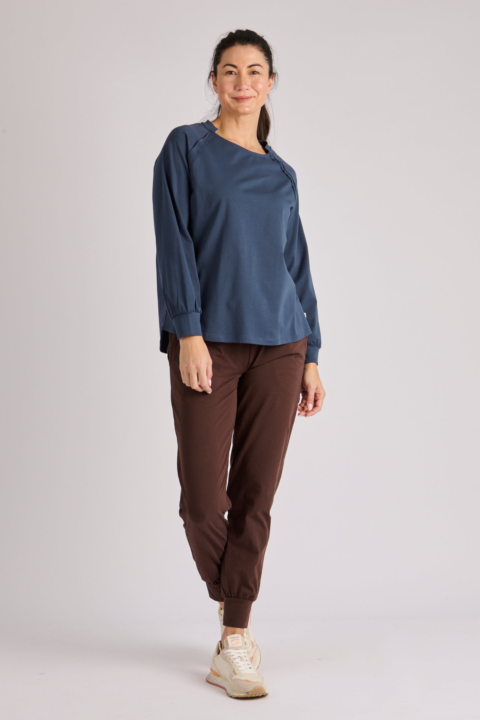 One Ten Willow Collar Detail LS Tee Dark Navy - front