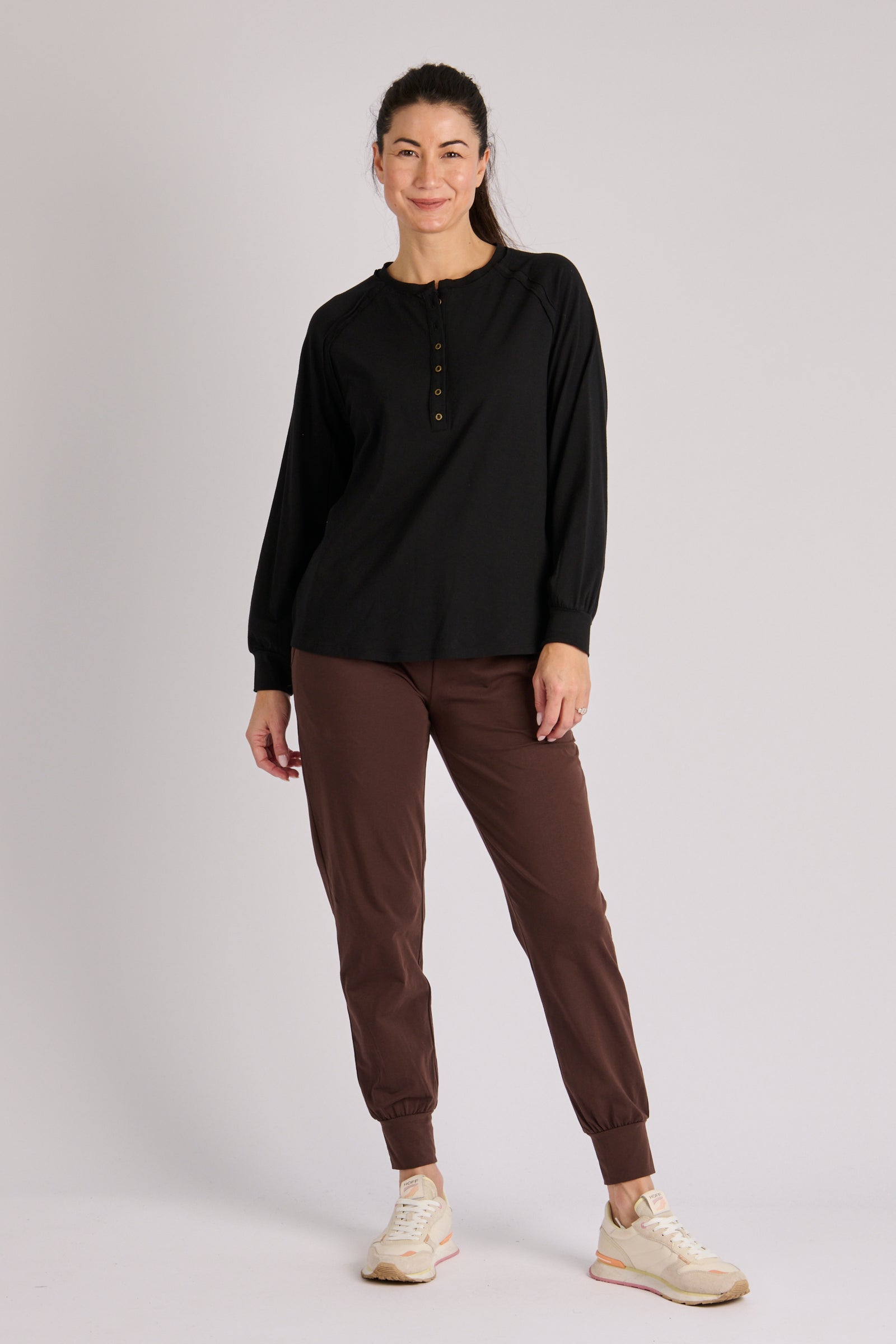 One Ten Willow Relaxed Henley LS Tee Black - front