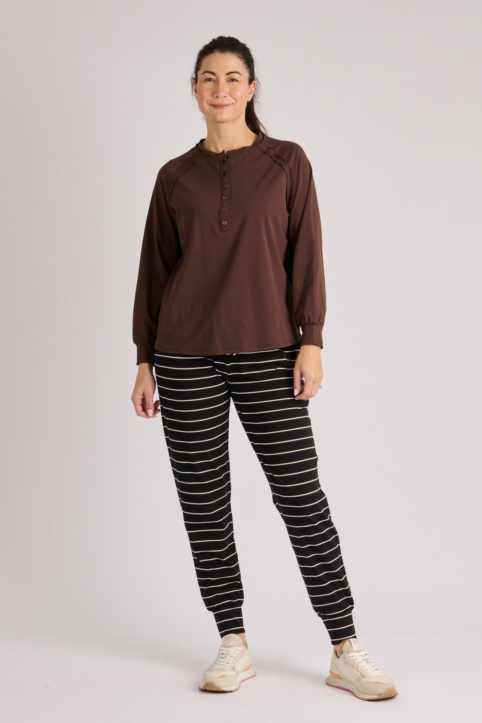 One Ten Willow Relaxed Henley LS Tee Coffee Bean - front