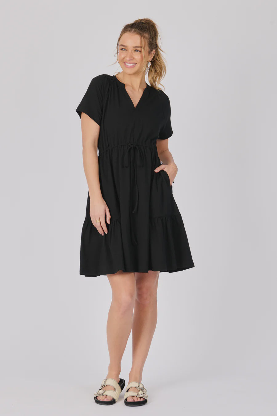 Tie Waist Dress - Black