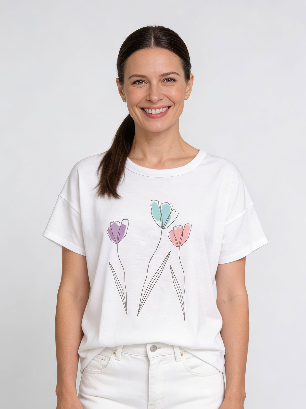 One Ten Willow Pleat Back Tee - White