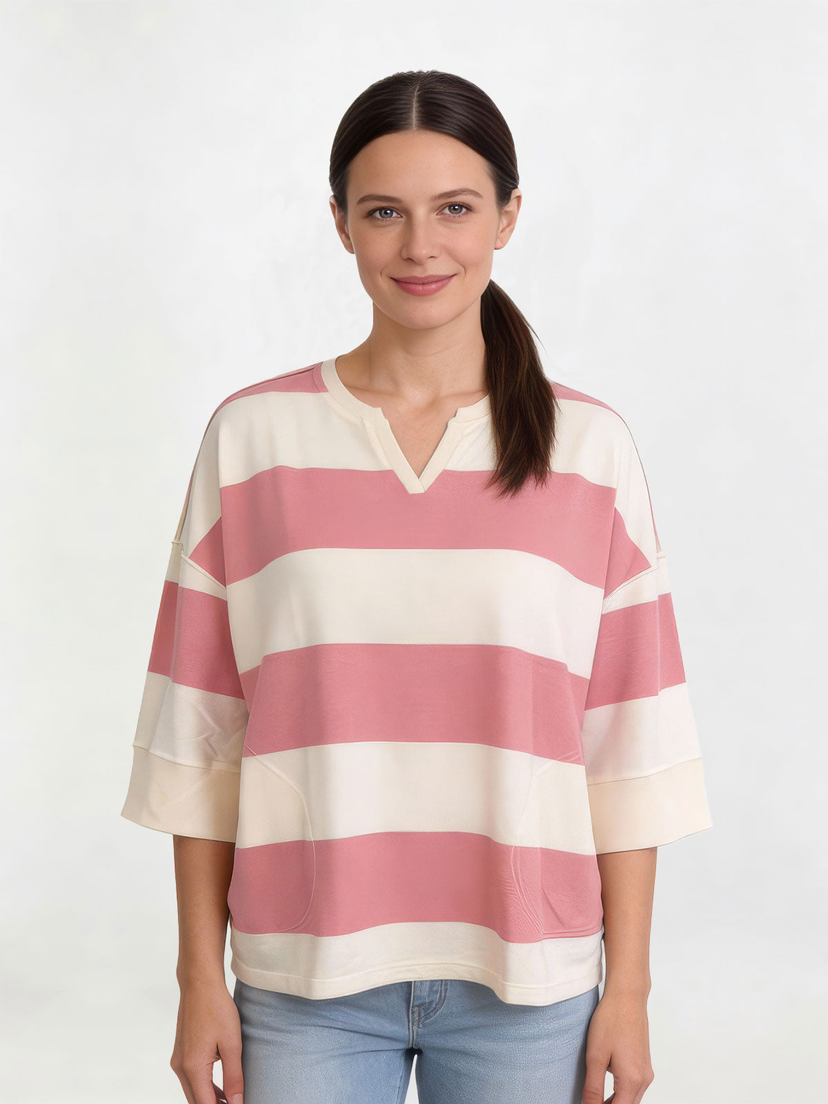 Half Sleeve Pop Over - Pink Ecru Stripe - Catani Clothing
