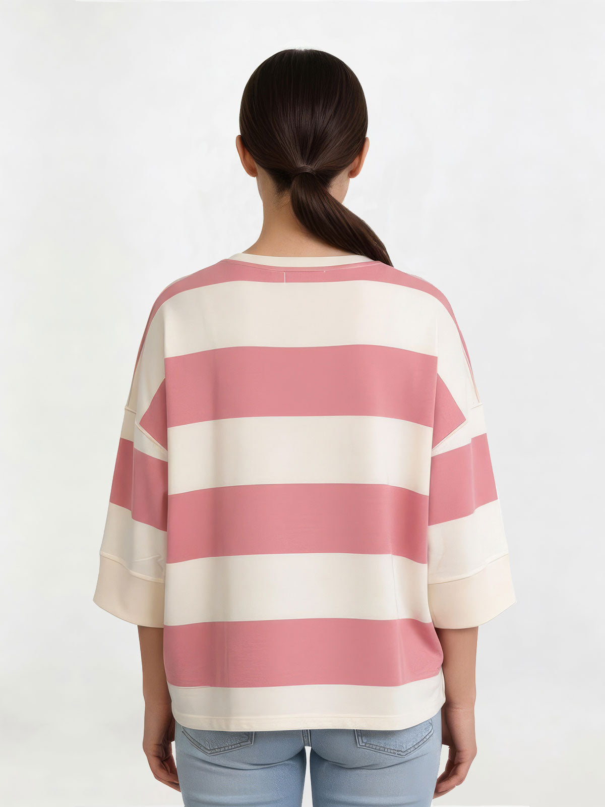 Half Sleeve Pop Over - Pink Ecru Stripe - Catani Clothing