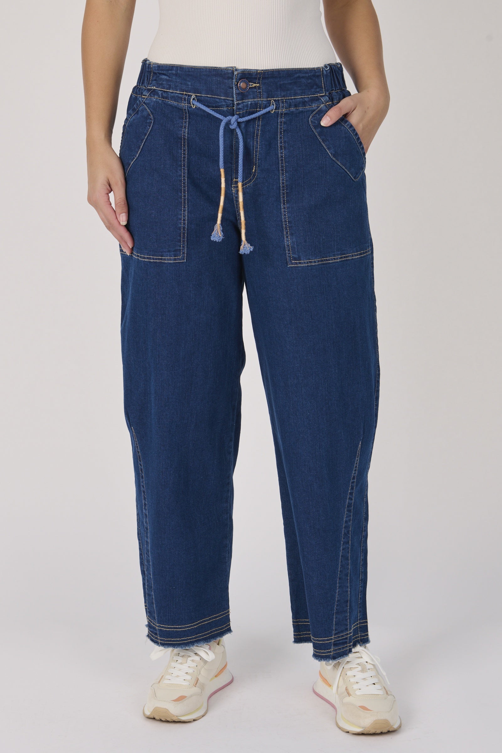 One Ten Willow Tie Waist Baggy Jeans Dark Blue front