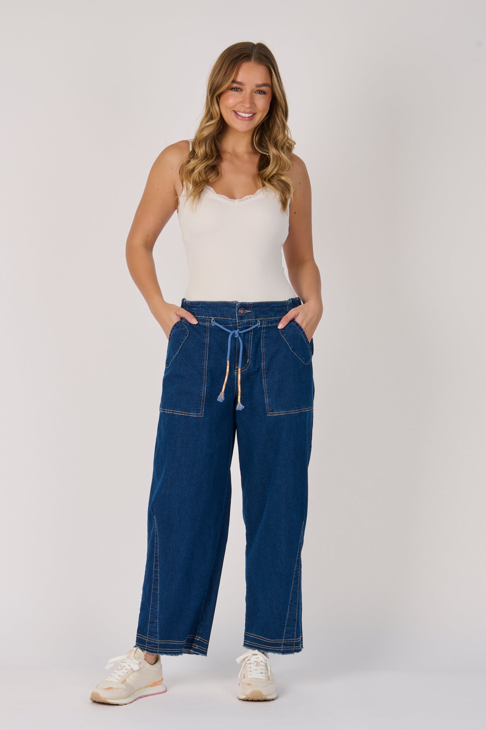 One Ten Willow Tie Waist Baggy Jeans Dark Blue detail