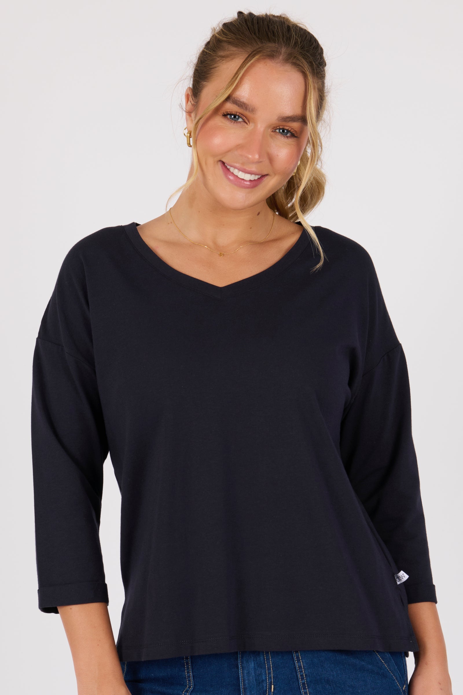 One Ten Willow V-Neck 3/4 Sleeve Top - Blue Graphite