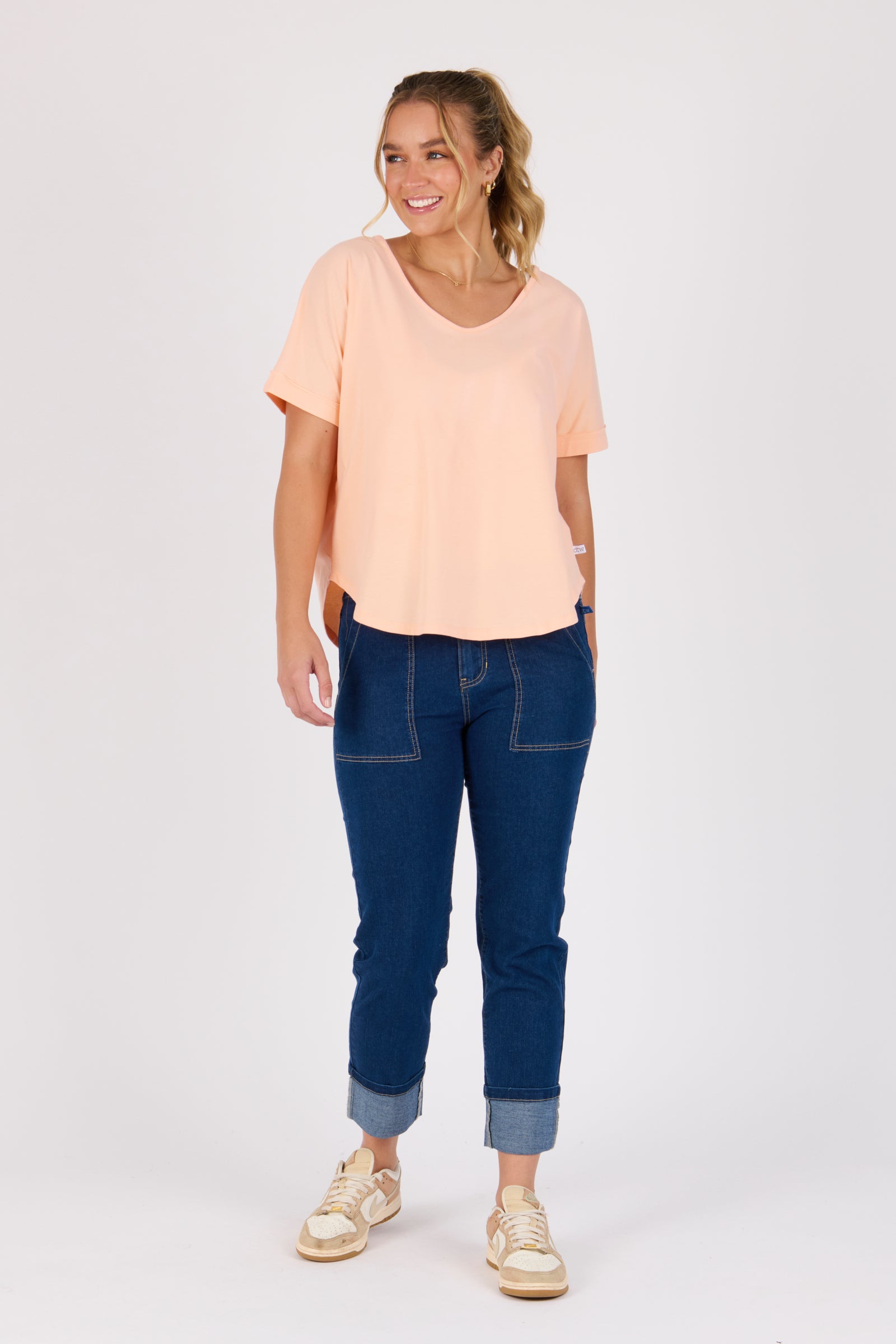 One Ten Willow V-Neck Curve Hem Tee - Melon (view 2)