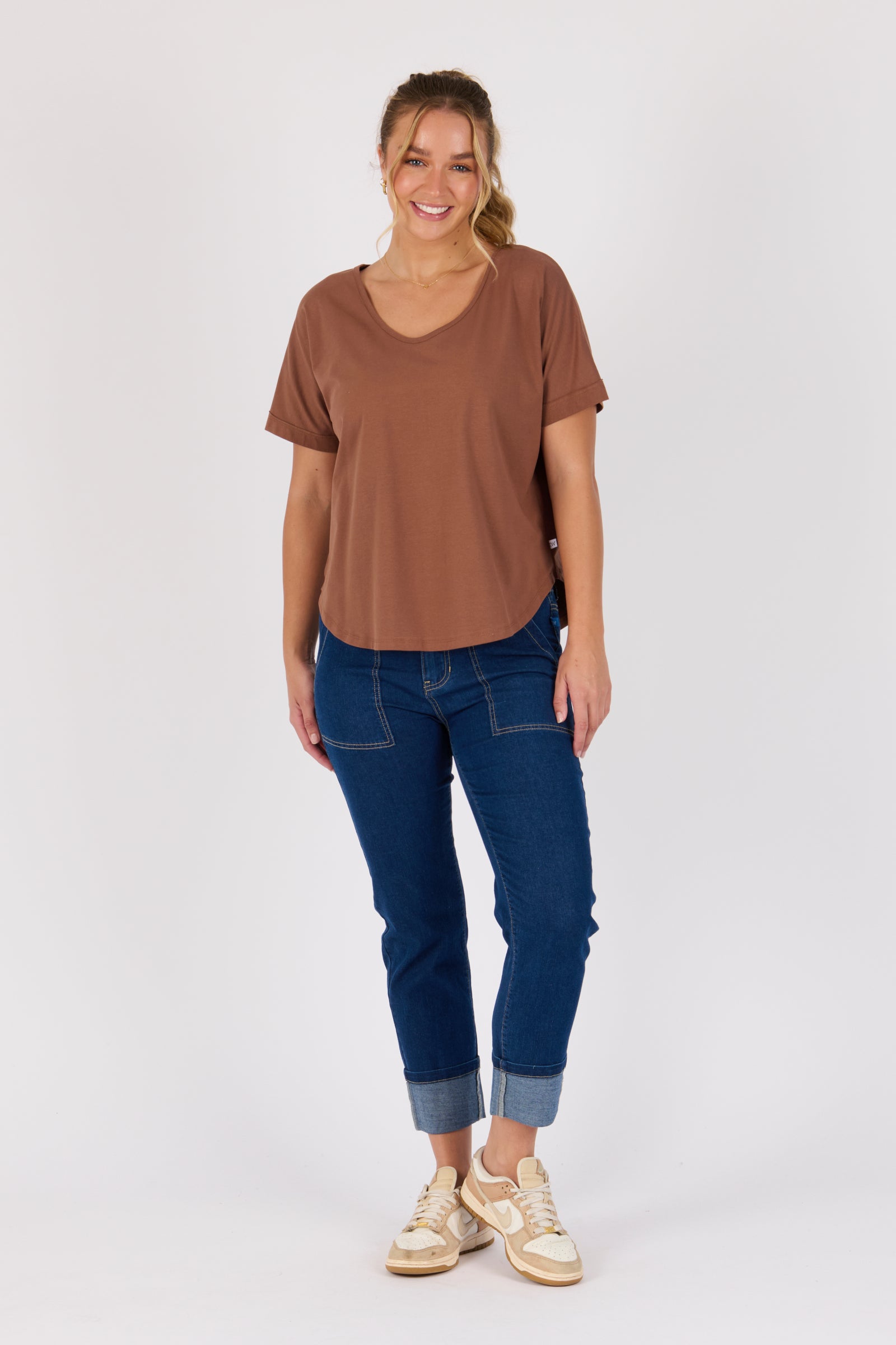 One Ten Willow V-Neck Curve Hem Tee - Acorn (view 2)