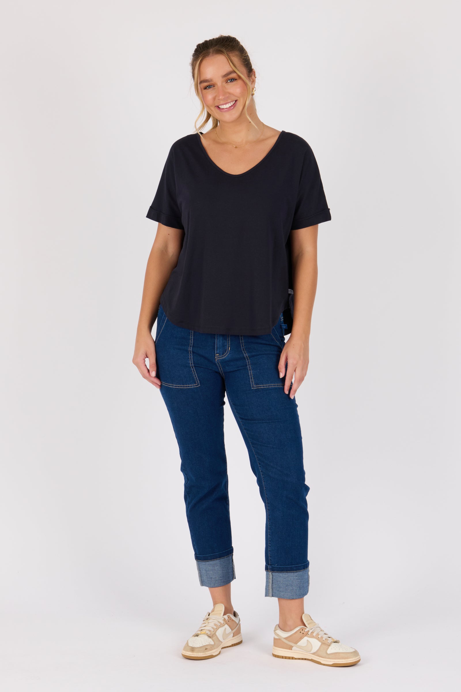 One Ten Willow V-Neck Curve Hem Tee - Blue Graphite (view 2)