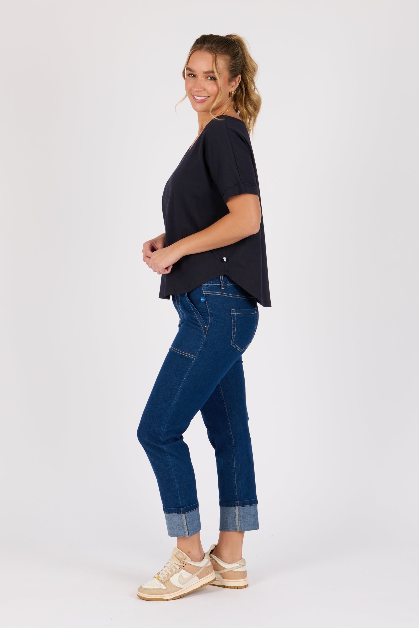 One Ten Willow V-Neck Curve Hem Tee - Blue Graphite (view 3)