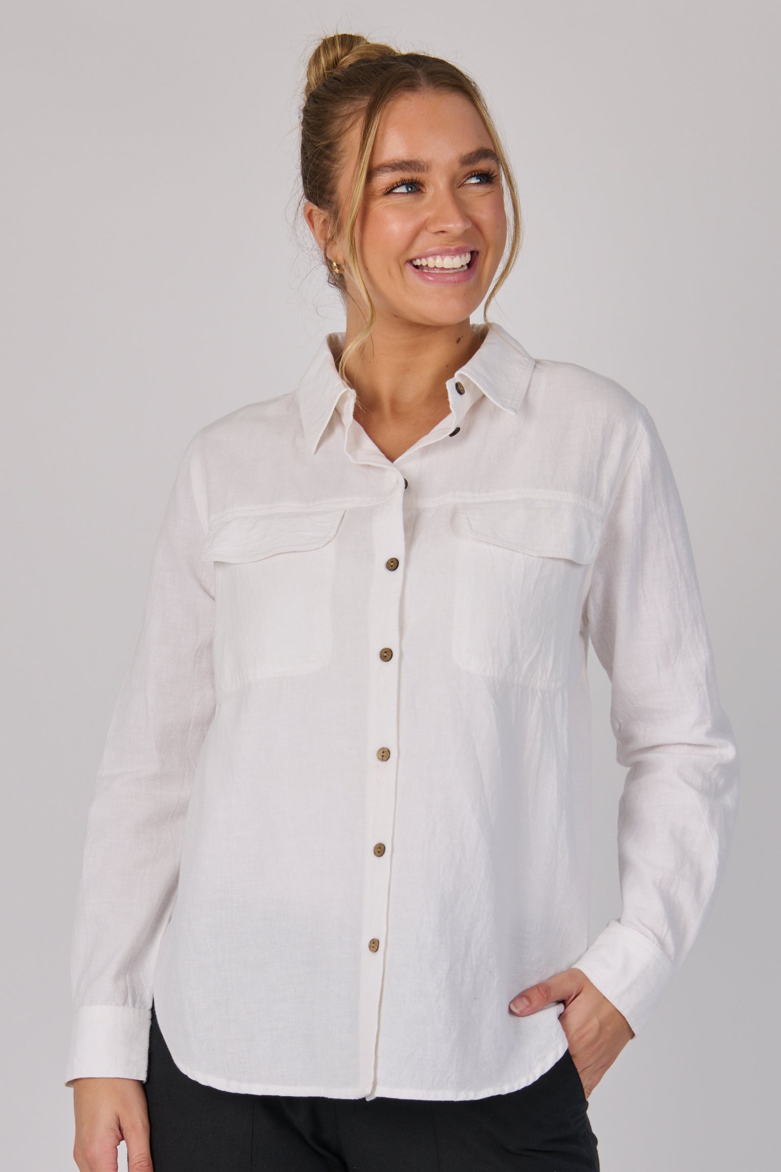One Ten Willow Button Through Shirt - White