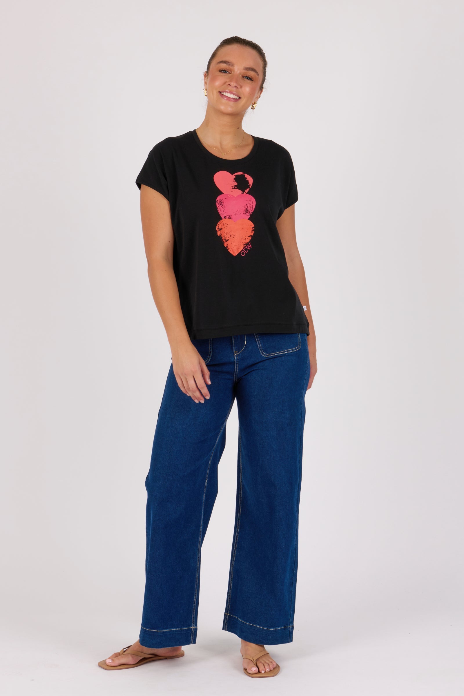 One Ten Willow Placement Print Shell Tee - Black Falling Hearts (view 2)