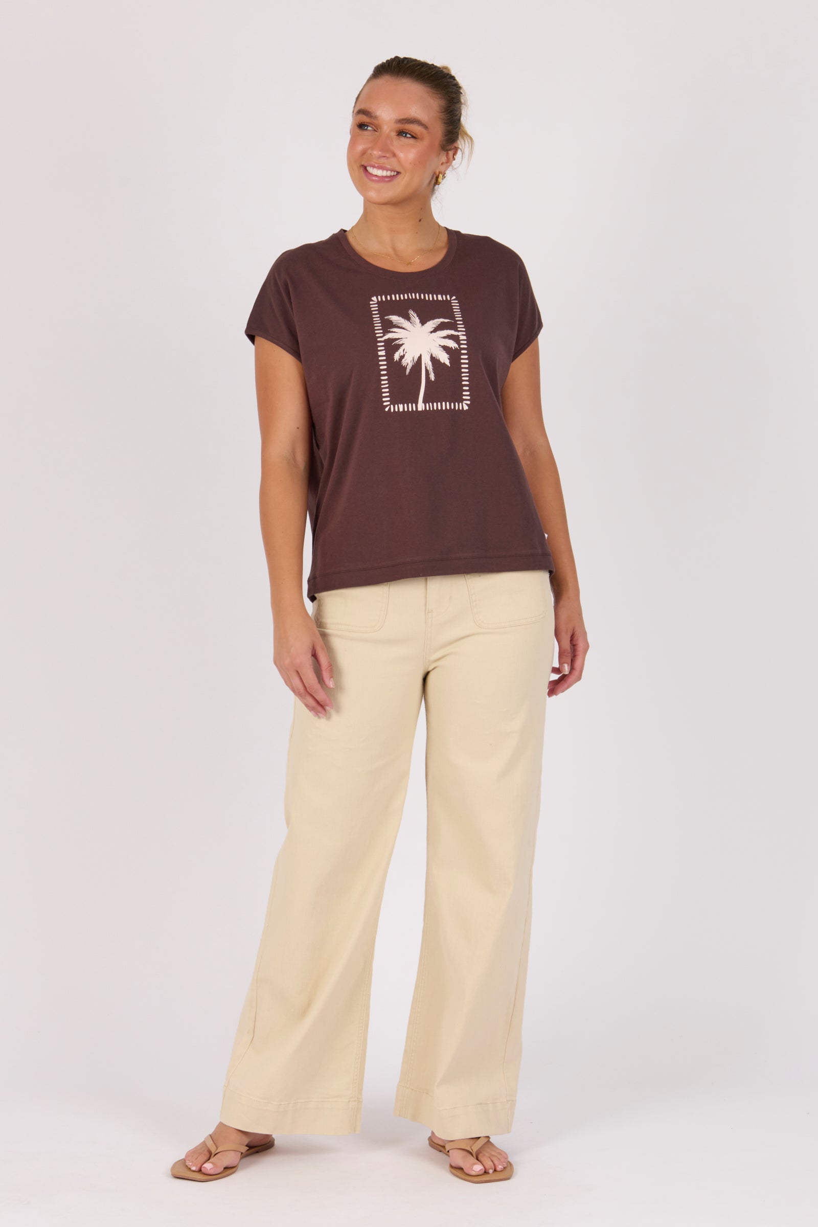One Ten Willow Placement Print Shell Tee - Chocolate Palm (view 2)
