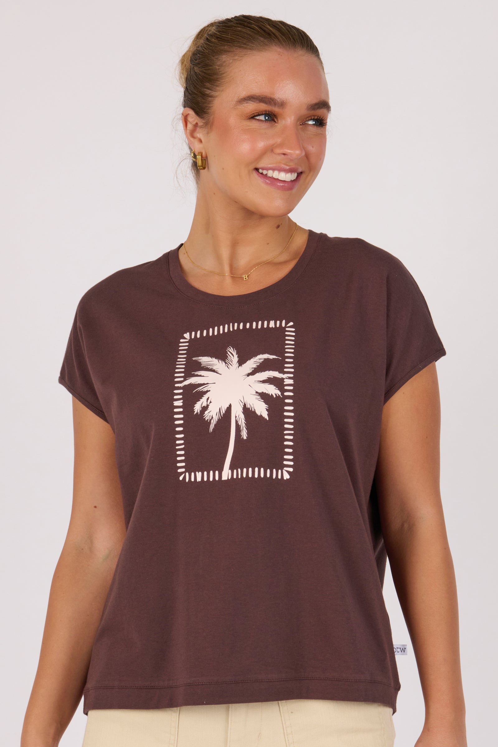 One Ten Willow Placement Print Shell Tee - Chocolate Palm