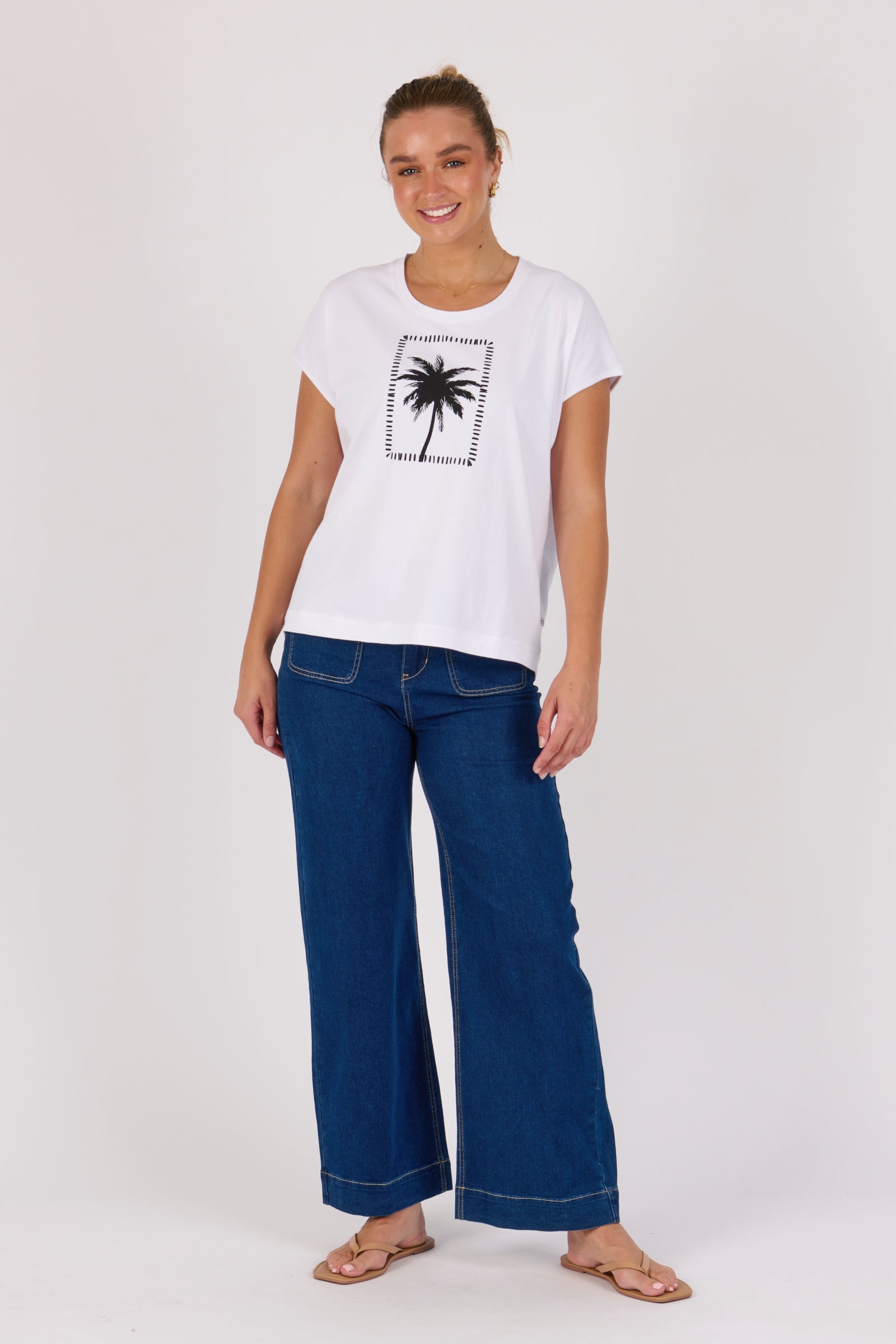 One Ten Willow Placement Print Shell Tee - White Palm (view 2)