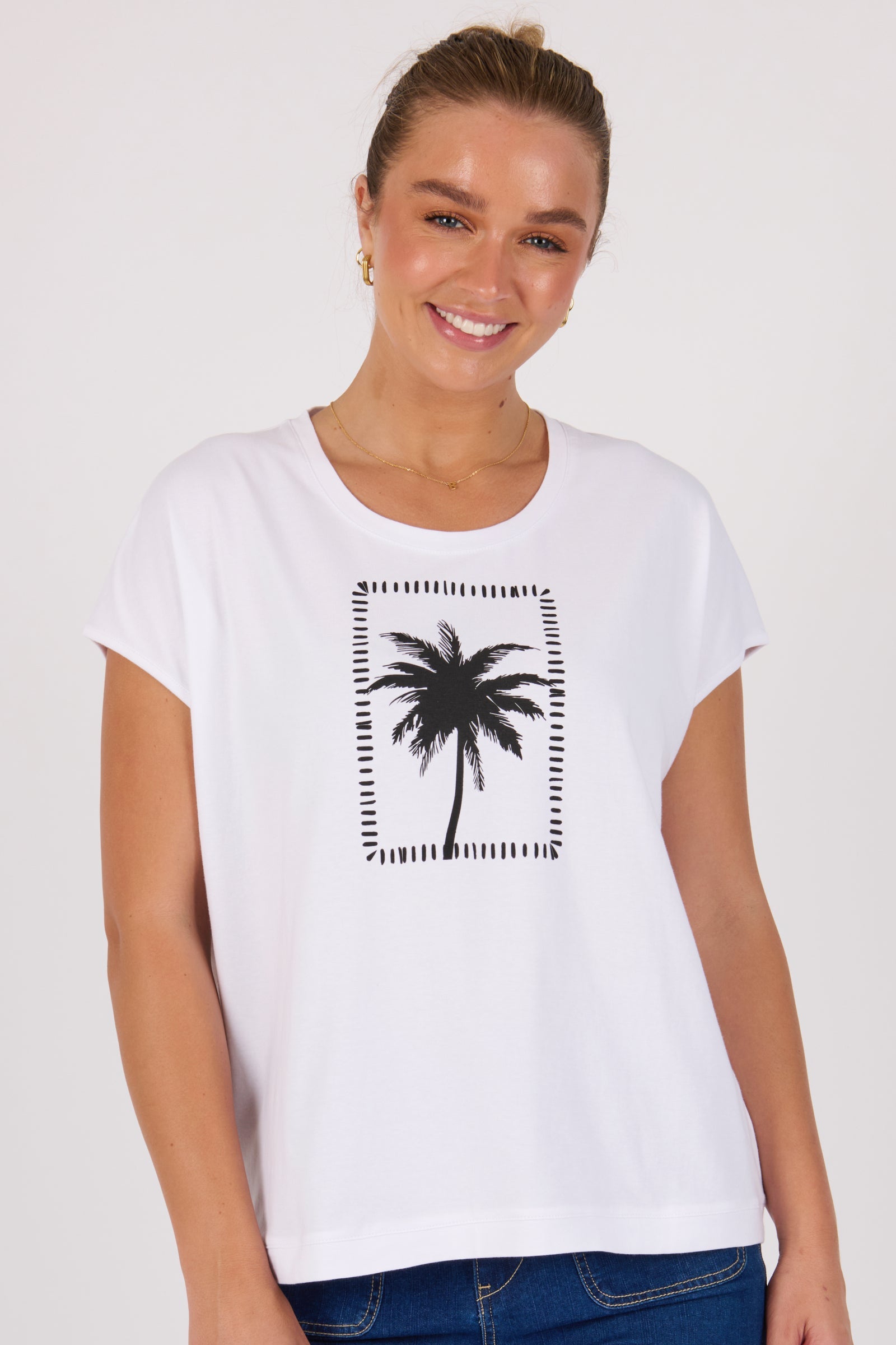 One Ten Willow Placement Print Shell Tee - White Palm