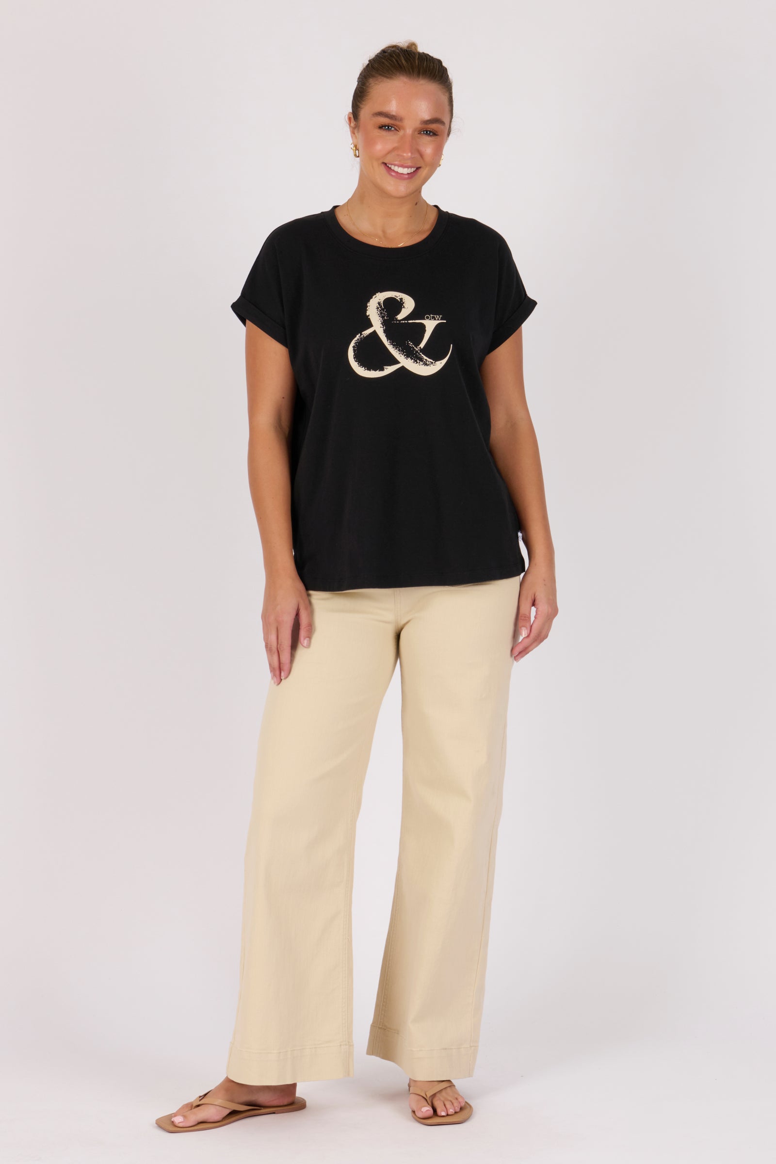 One Ten Willow Roll Cuff Tee - Black Ampersand (view 2)