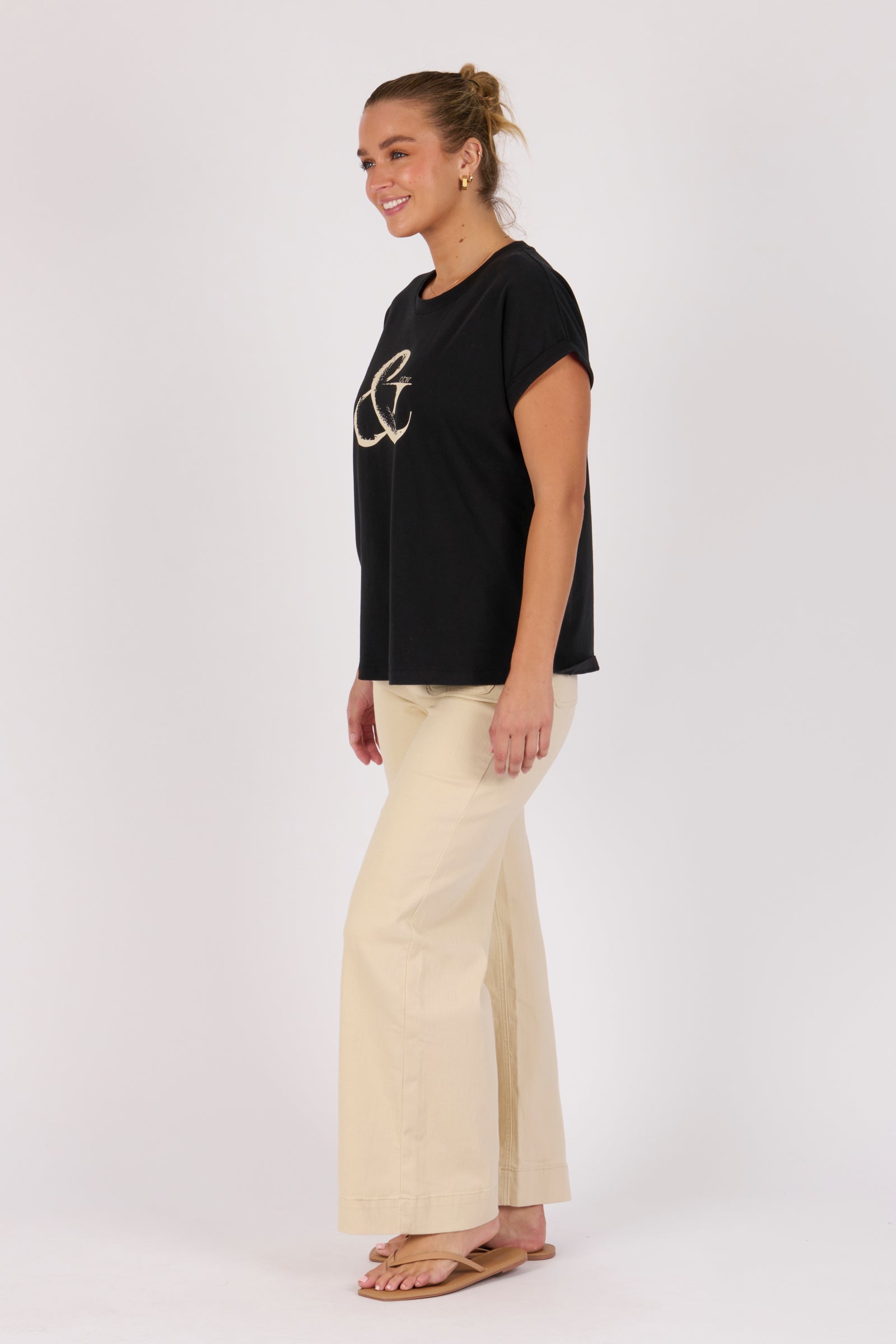 One Ten Willow Roll Cuff Tee - Black Ampersand (view 3)