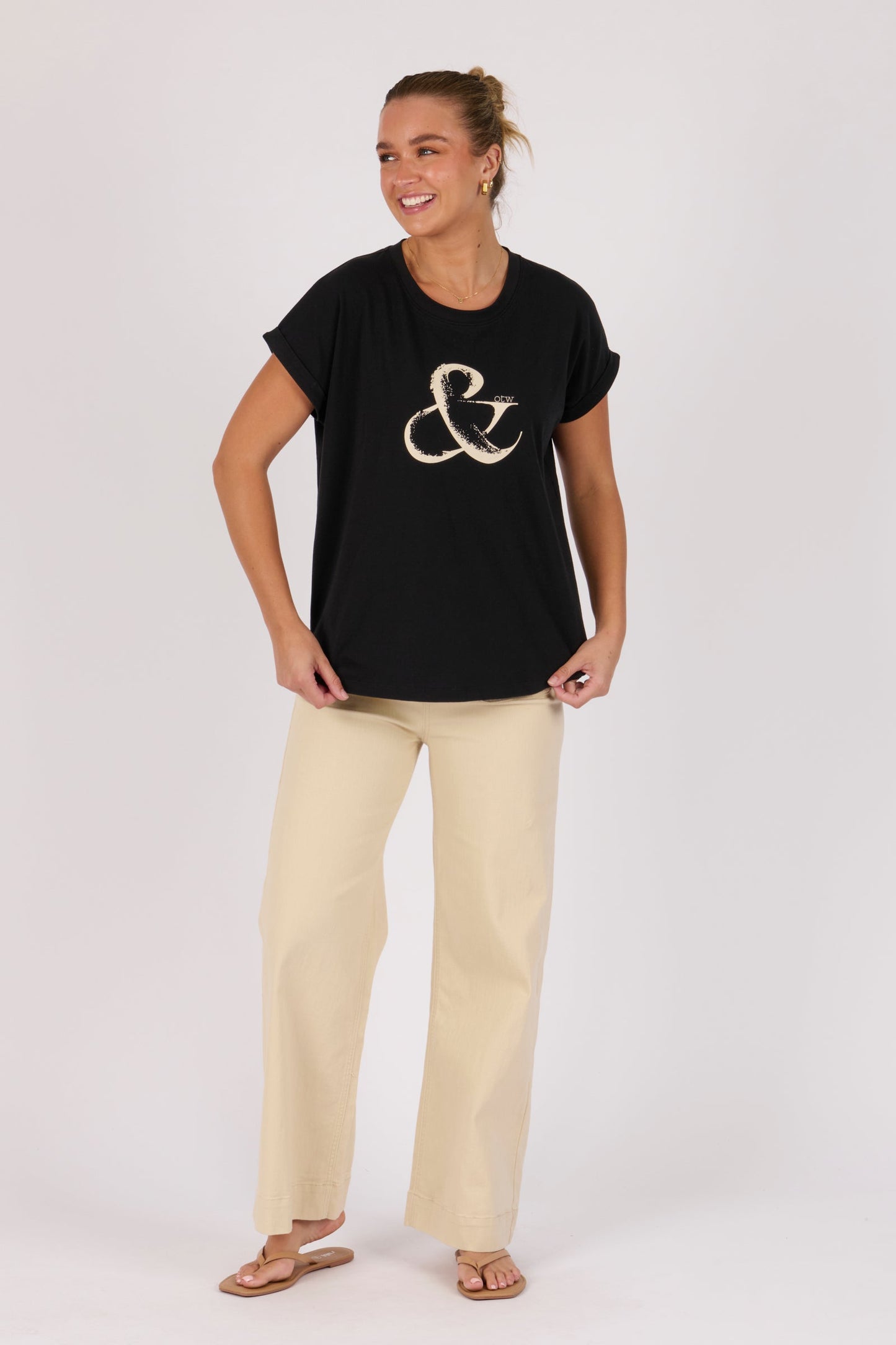 Roll Cuff Tee - Black Ampersand