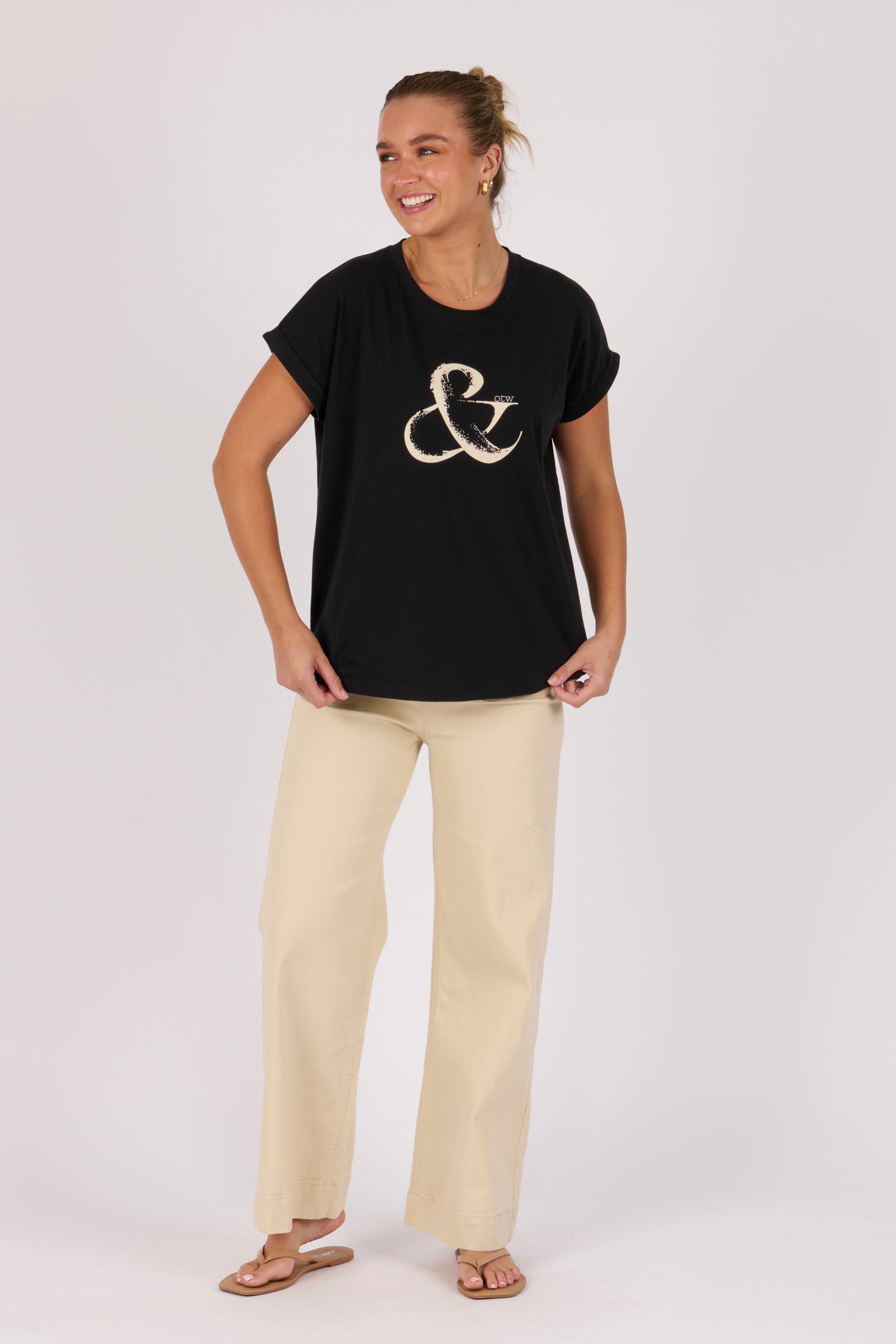 One Ten Willow Roll Cuff Tee - Black Ampersand (view 5)