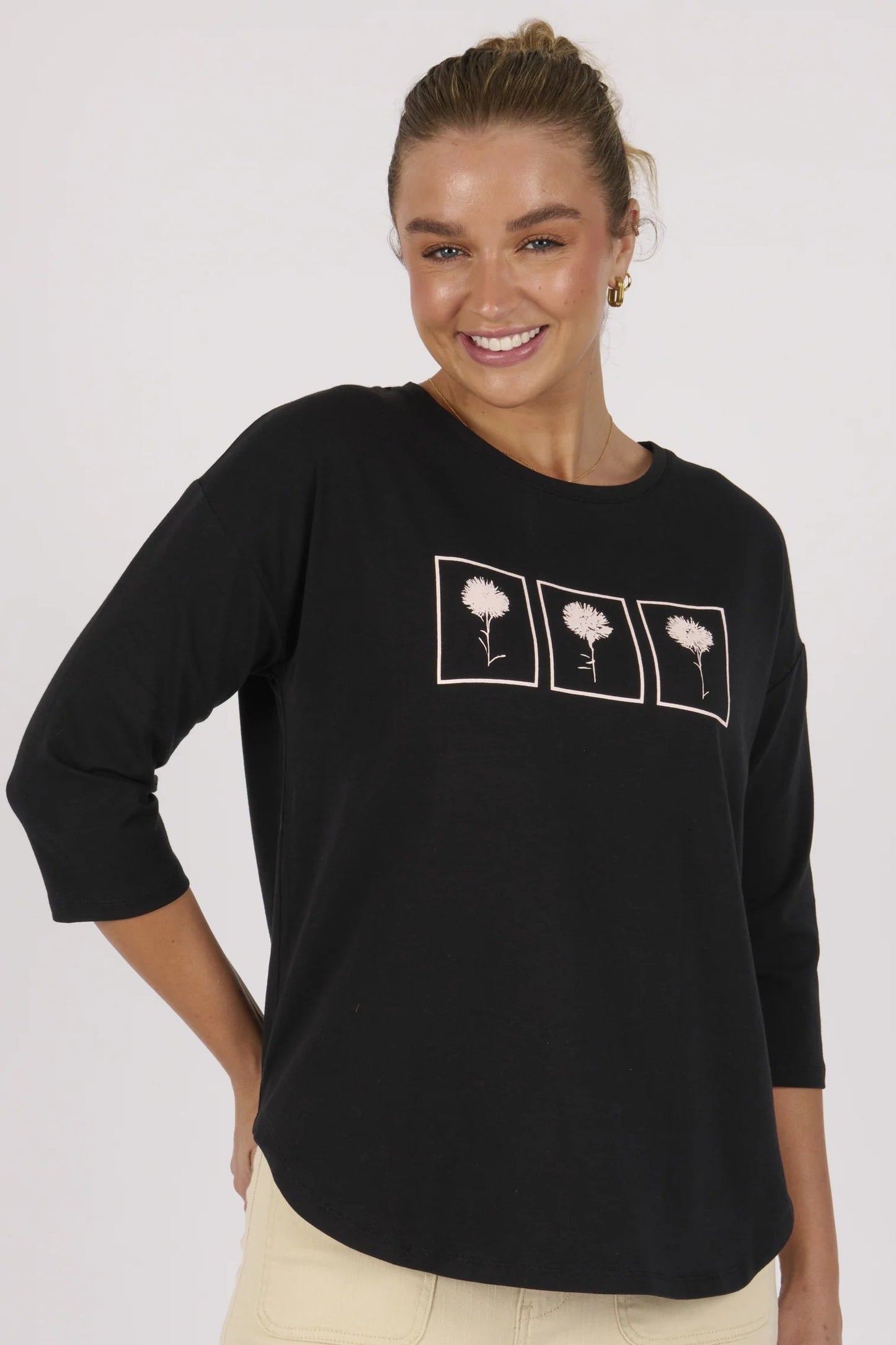 3/4 Sleeve Tee - Black Dandelion