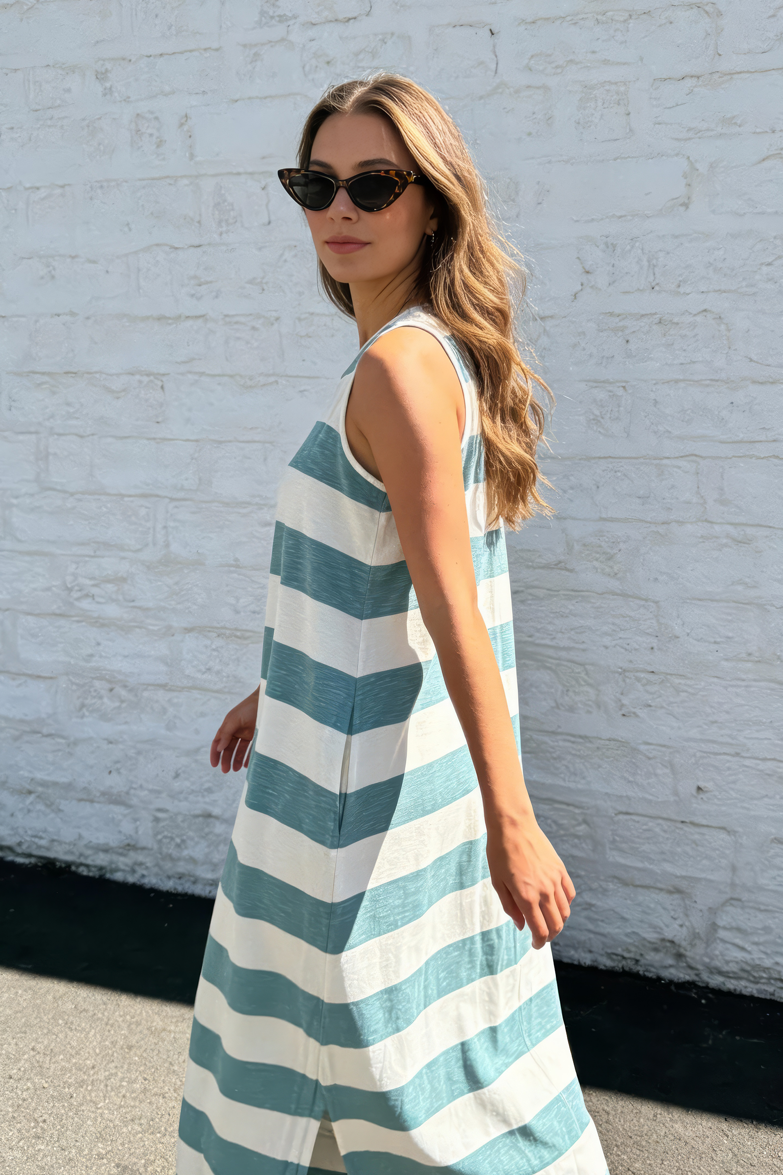 One Ten Willow Sleeveless A Line Dress - Blue Stripe (view 3)