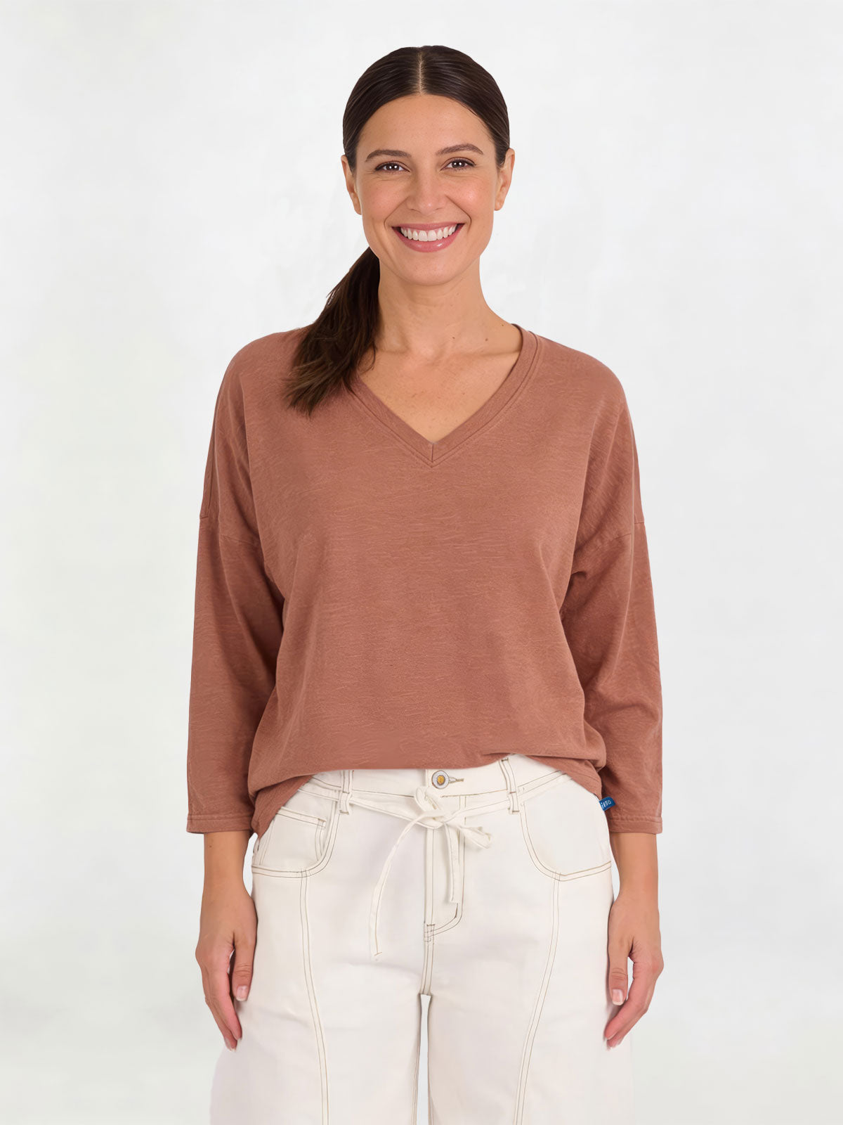One Ten Willow Half Sleeve Boxy Tee - Chestnut