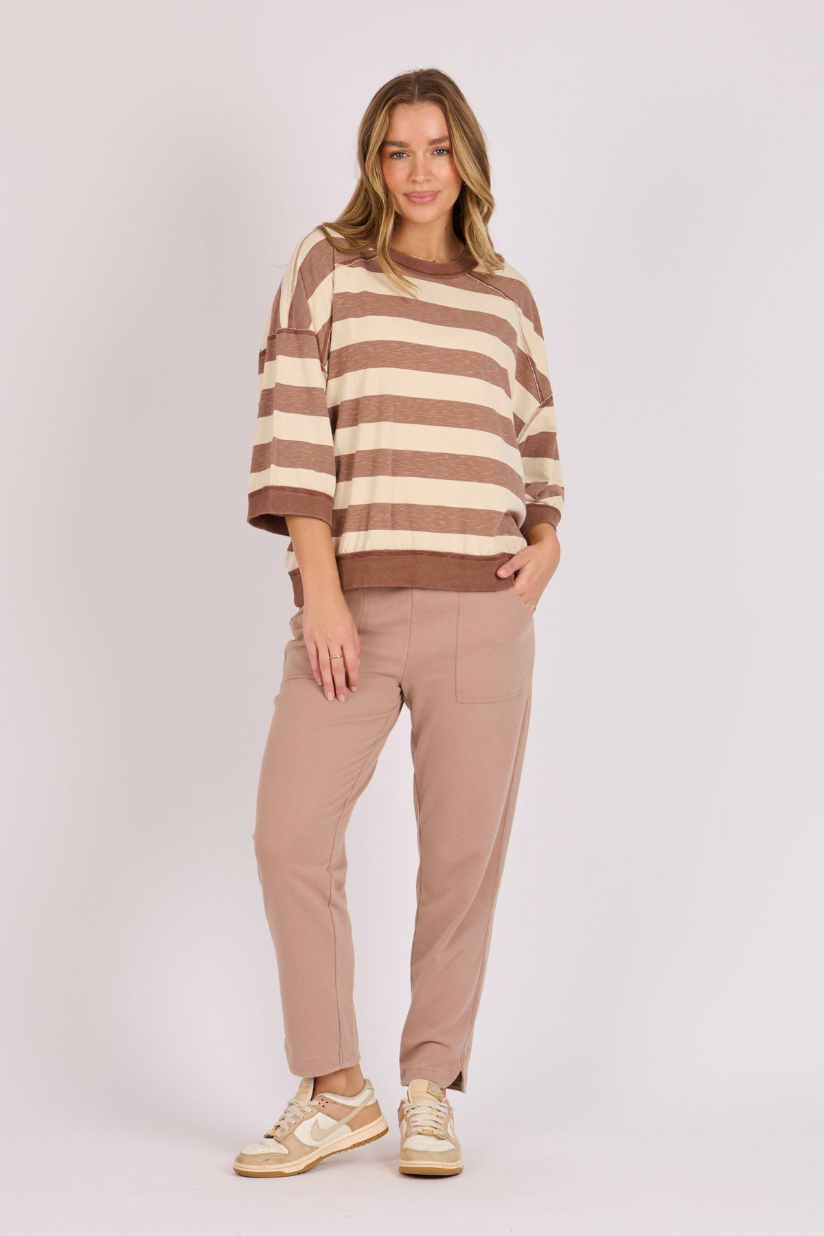 One Ten Willow Half Sleeve Tee tan stripe detail