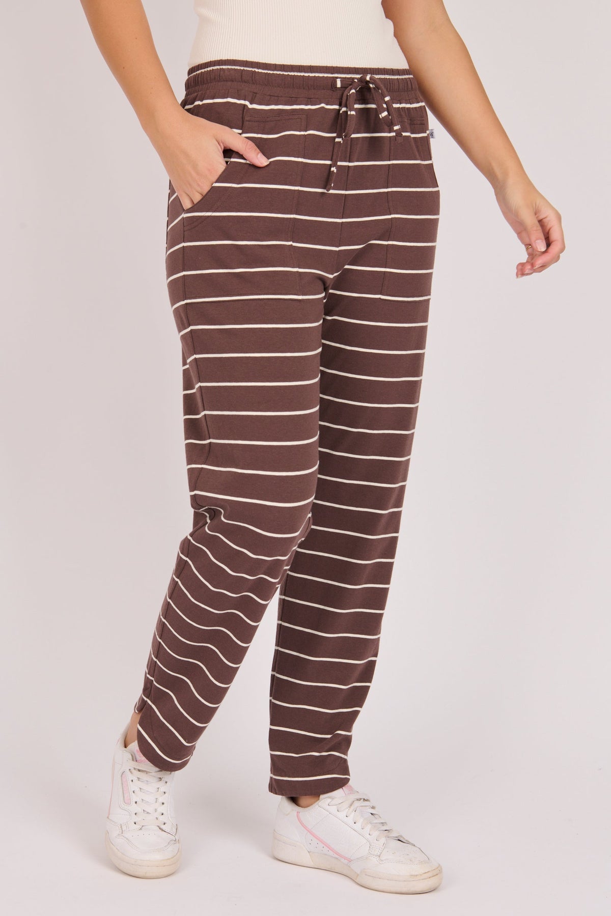 One Ten Willow Beach Pant in chocolate and ecru stripe