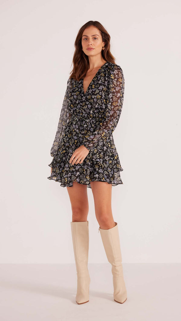 Mink Pink Taylee Long Sleeve Mini Dress - Midnight Ditsy (view 4)