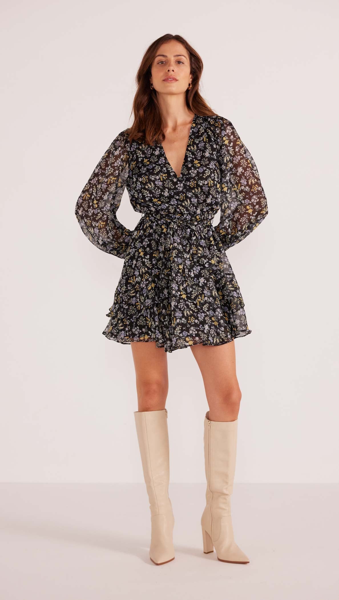 Mink Pink Taylee Long Sleeve Mini Dress - Midnight Ditsy